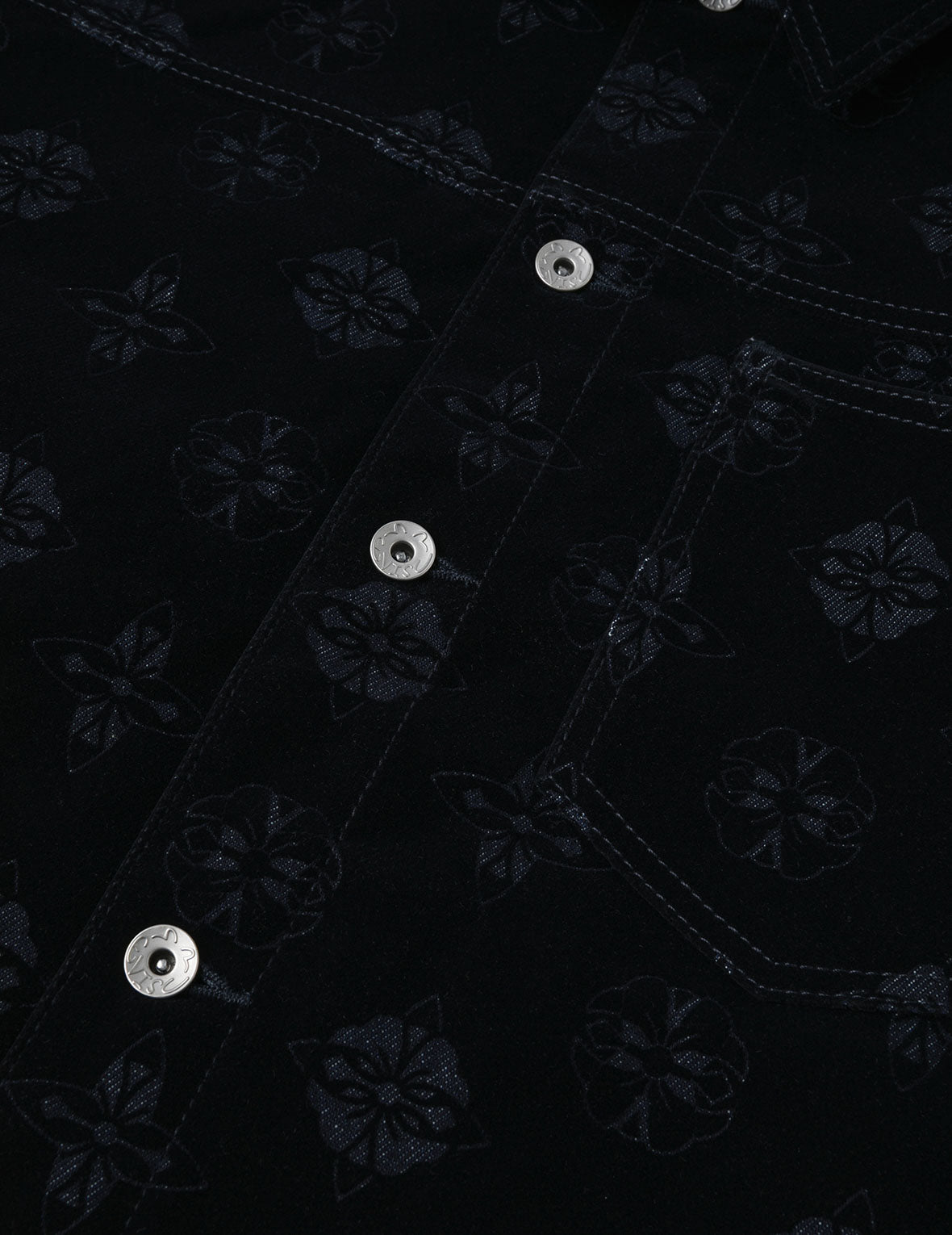 Allover Kamon Flocking Print Relax Fit Denim Jacket