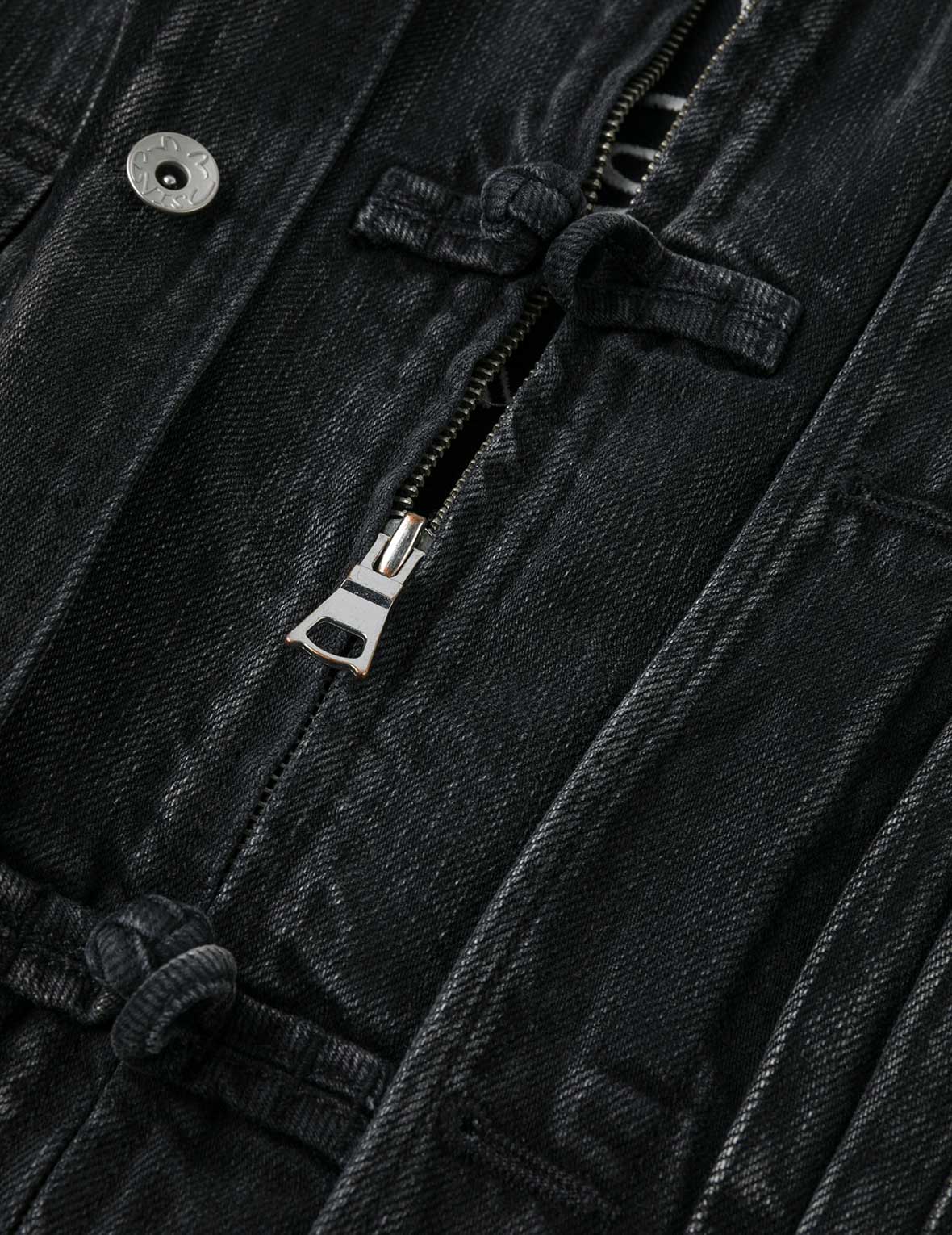 Washed Godhead and Logo Embroidery Oversized Chinese Style Denim Jacket