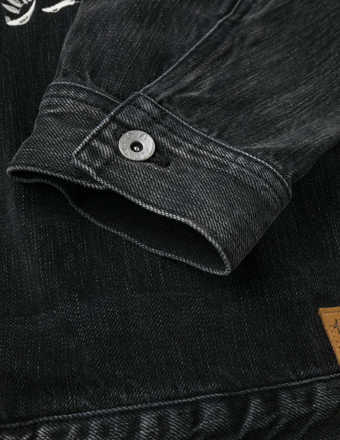 Washed Godhead and Logo Embroidery Oversized Chinese Style Denim Jacket