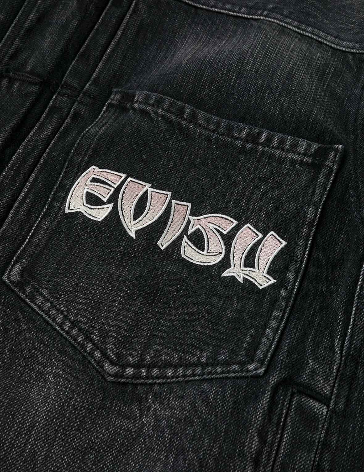 Washed Godhead and Logo Embroidery Oversized Chinese Style Denim Jacket