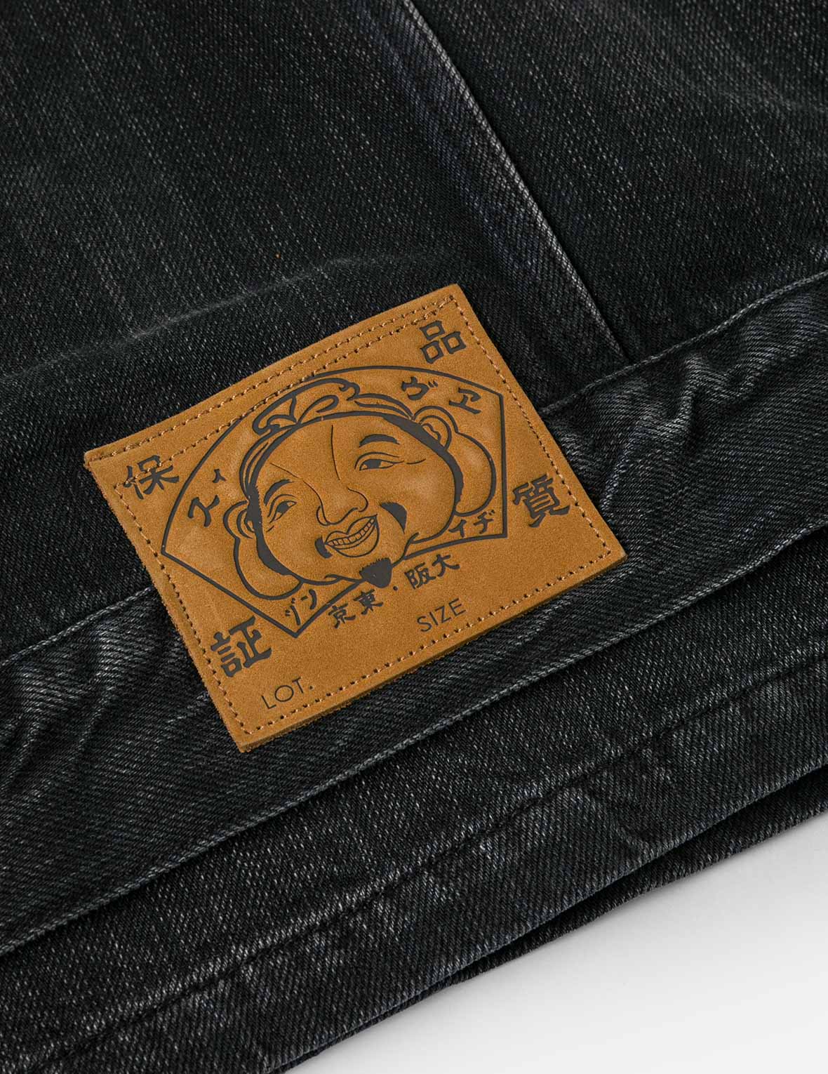 Washed Godhead and Logo Embroidery Oversized Chinese Style Denim Jacket
