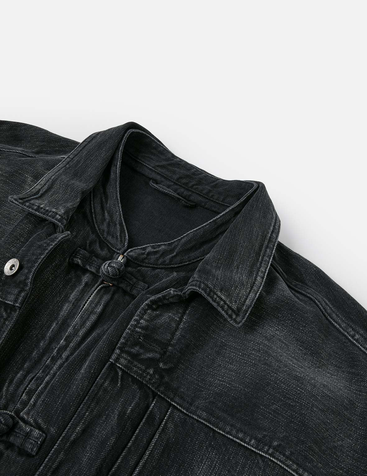 Washed Godhead and Logo Embroidery Oversized Chinese Style Denim Jacket