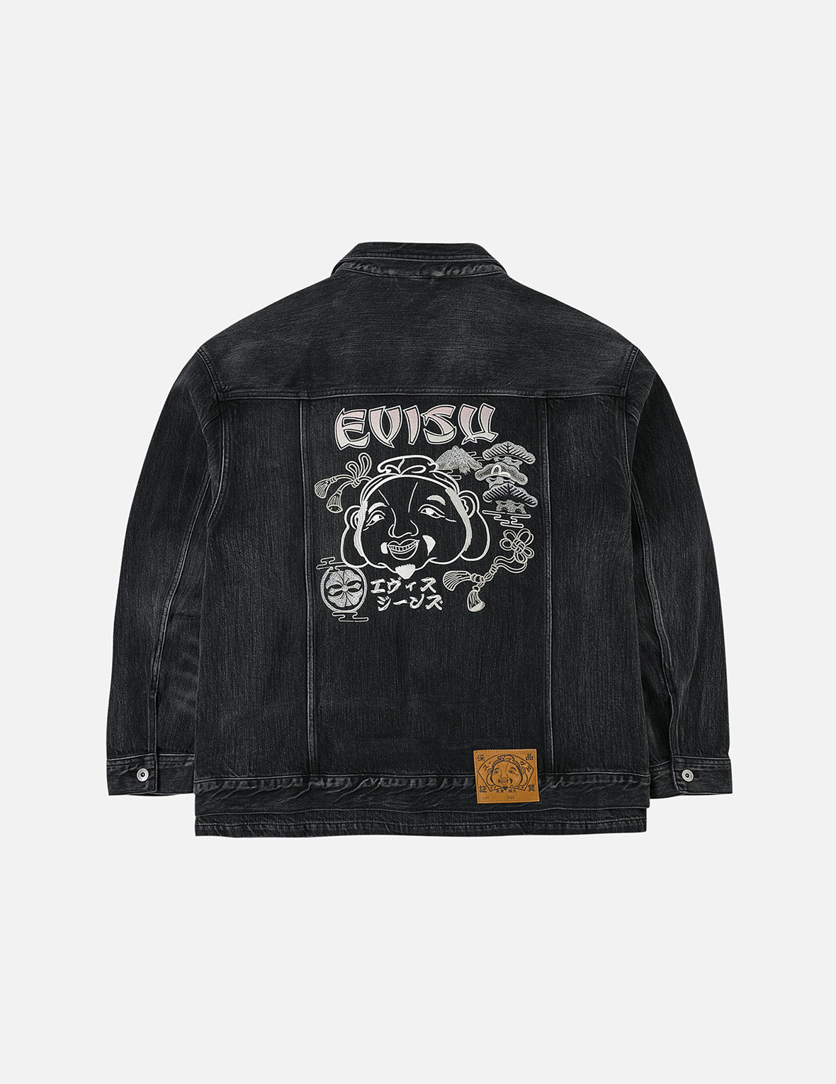 Washed Godhead and Logo Embroidery Oversized Chinese Style Denim Jacket