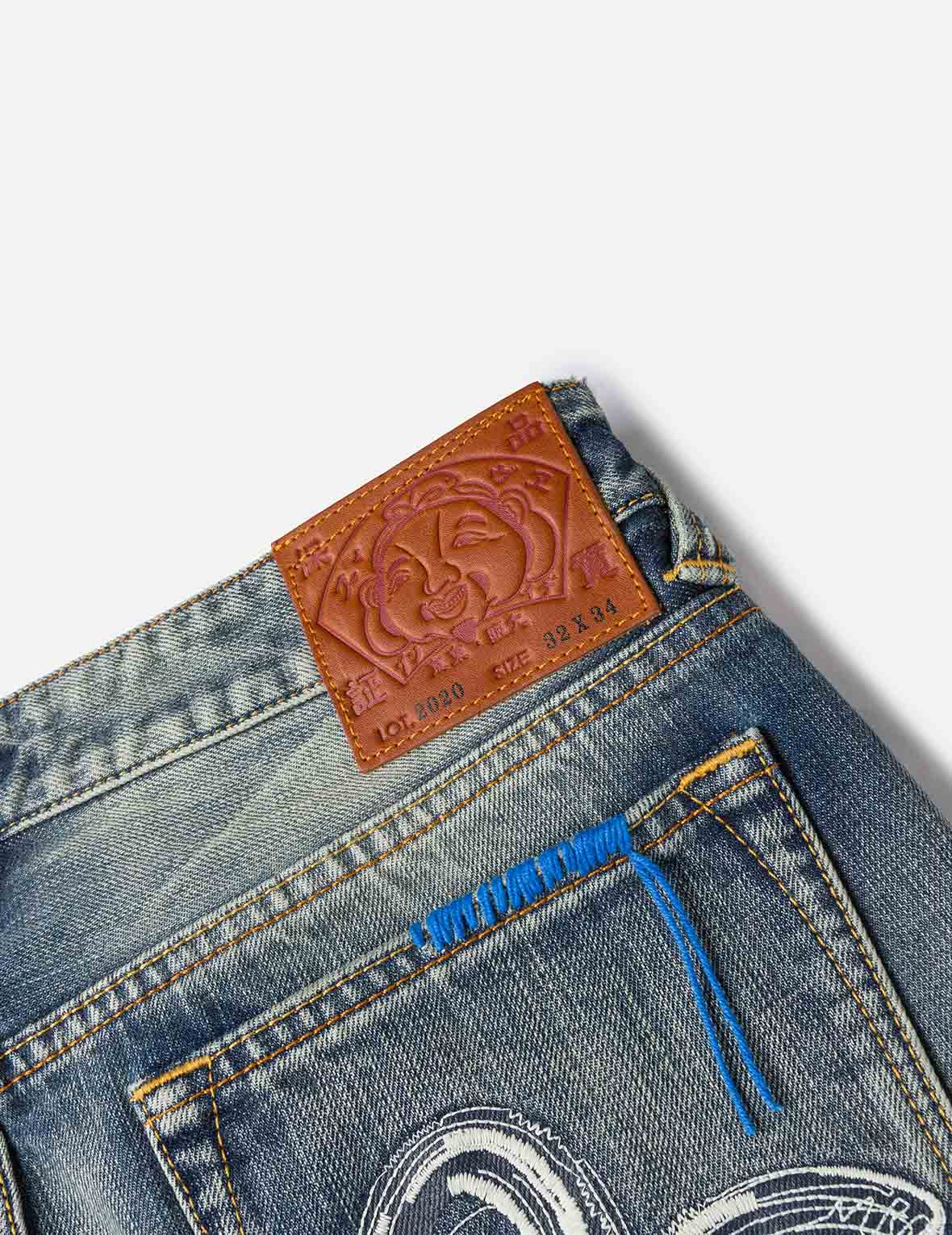 7-Pocket Design with Seagull Embroidery Washed Regular Fit Jeans #2020