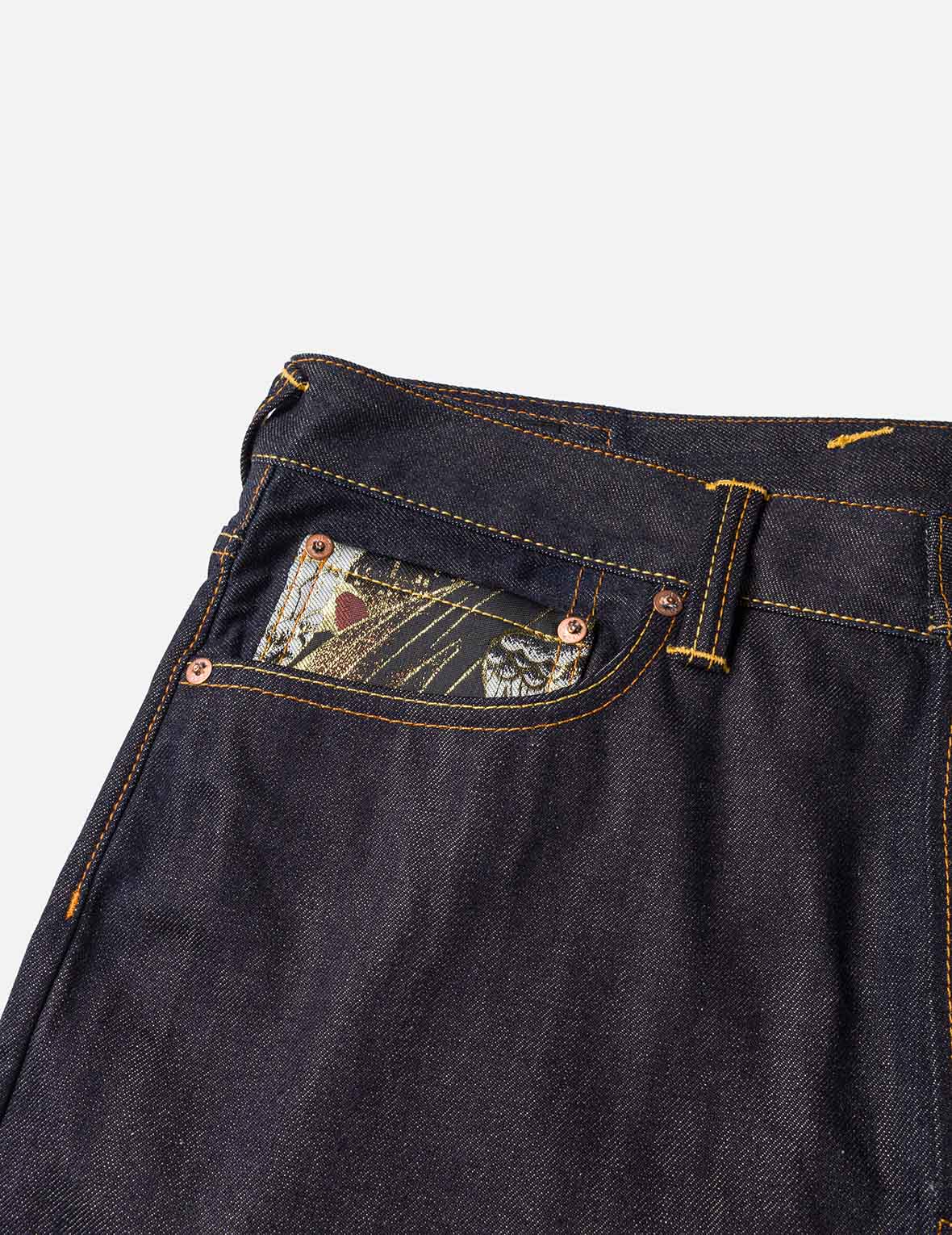 Brocade Inserted Daicock with Logo Embroidery Regular Fit Jeans #2000