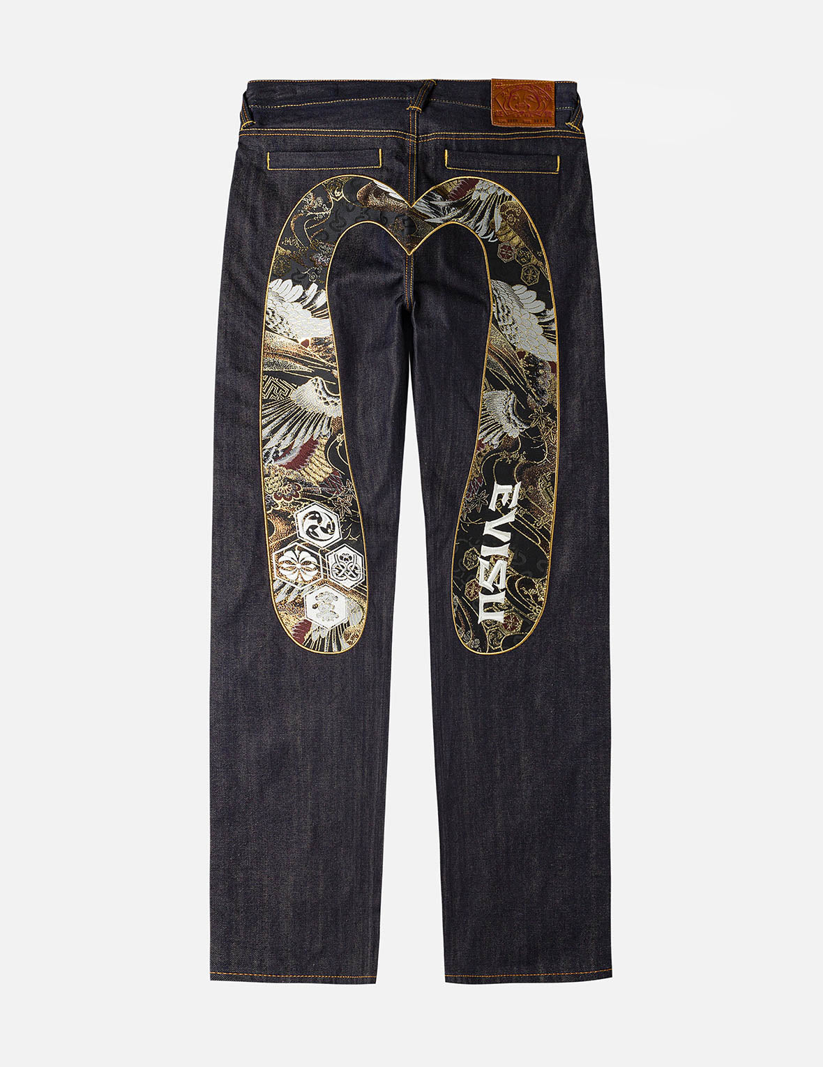 Brocade Inserted Daicock with Logo Embroidery Regular Fit Jeans #2000