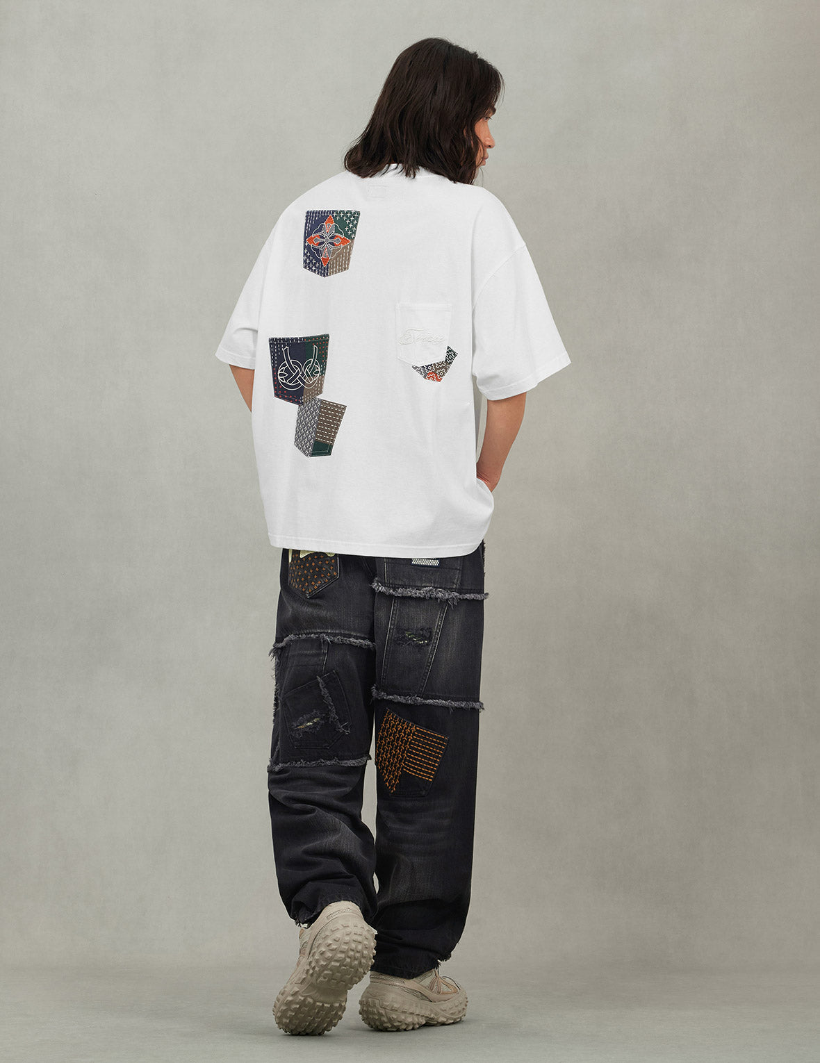 Washed Deconstructed Sashiko Relax Fit Jeans #2030