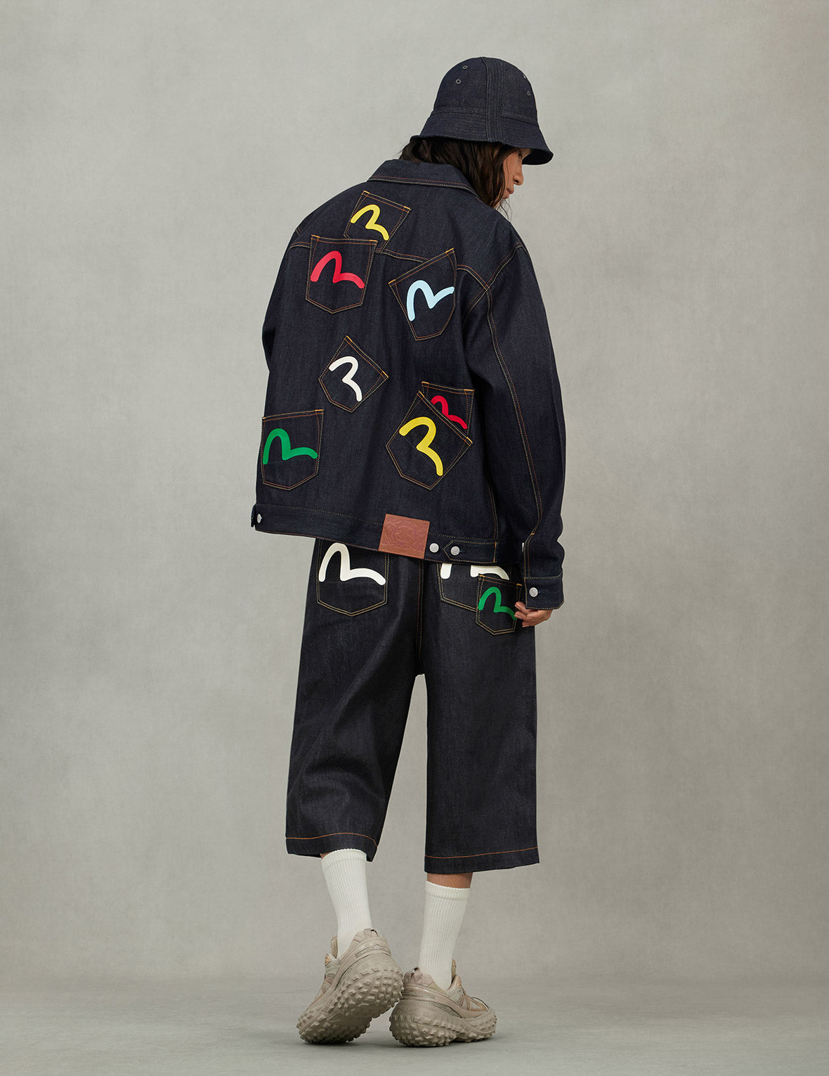 Seagull Print and Multi-Pocket Relax Fit Denim Jacket