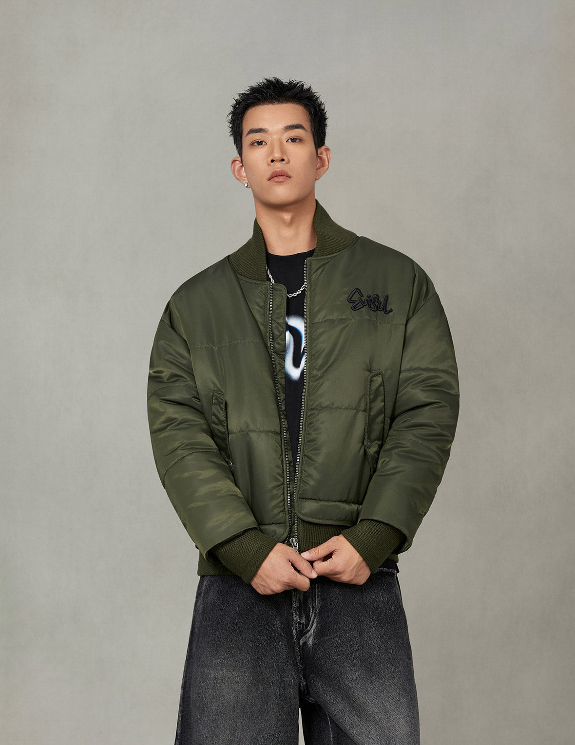 Logo Embroidery Fashion Fit Bomber Jacket
