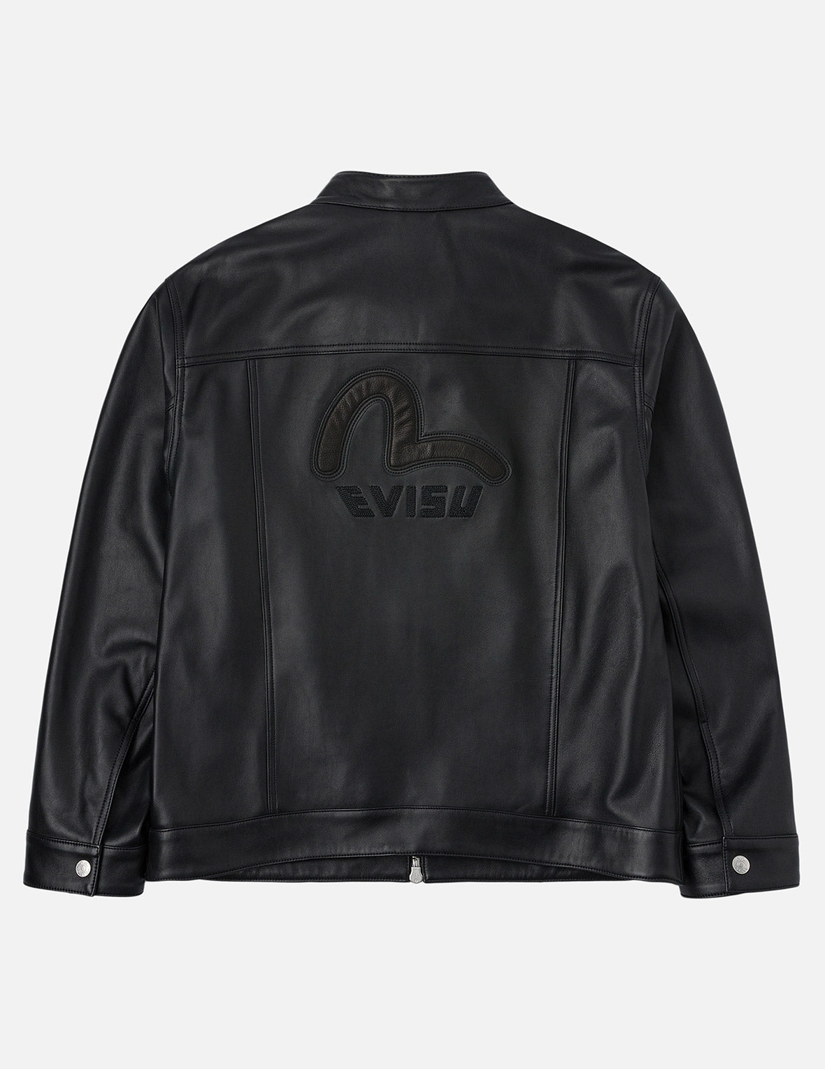 Logo and Seagull Embroidery Regular Fit Leather Jacket