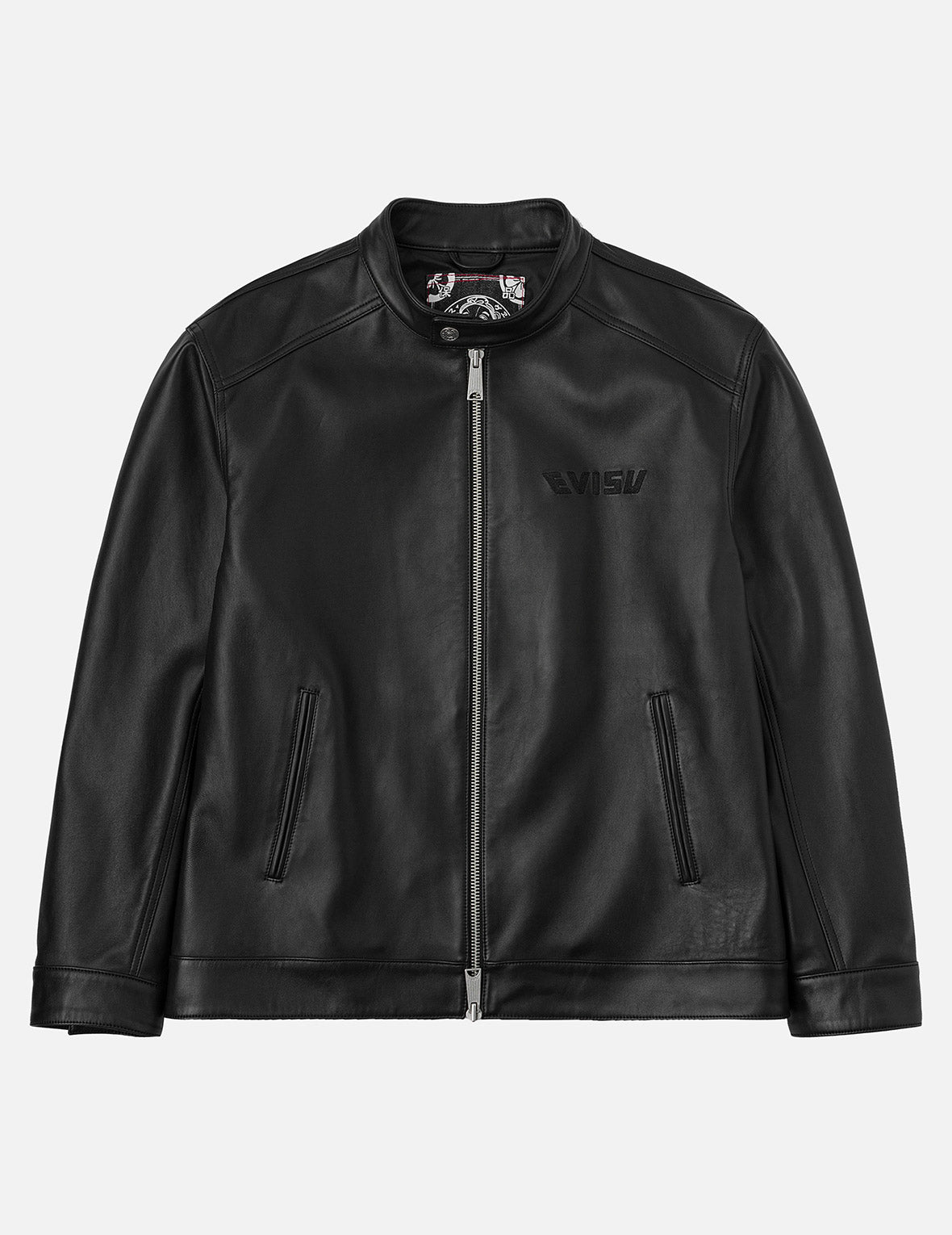 Logo and Seagull Embroidery Regular Fit Leather Jacket