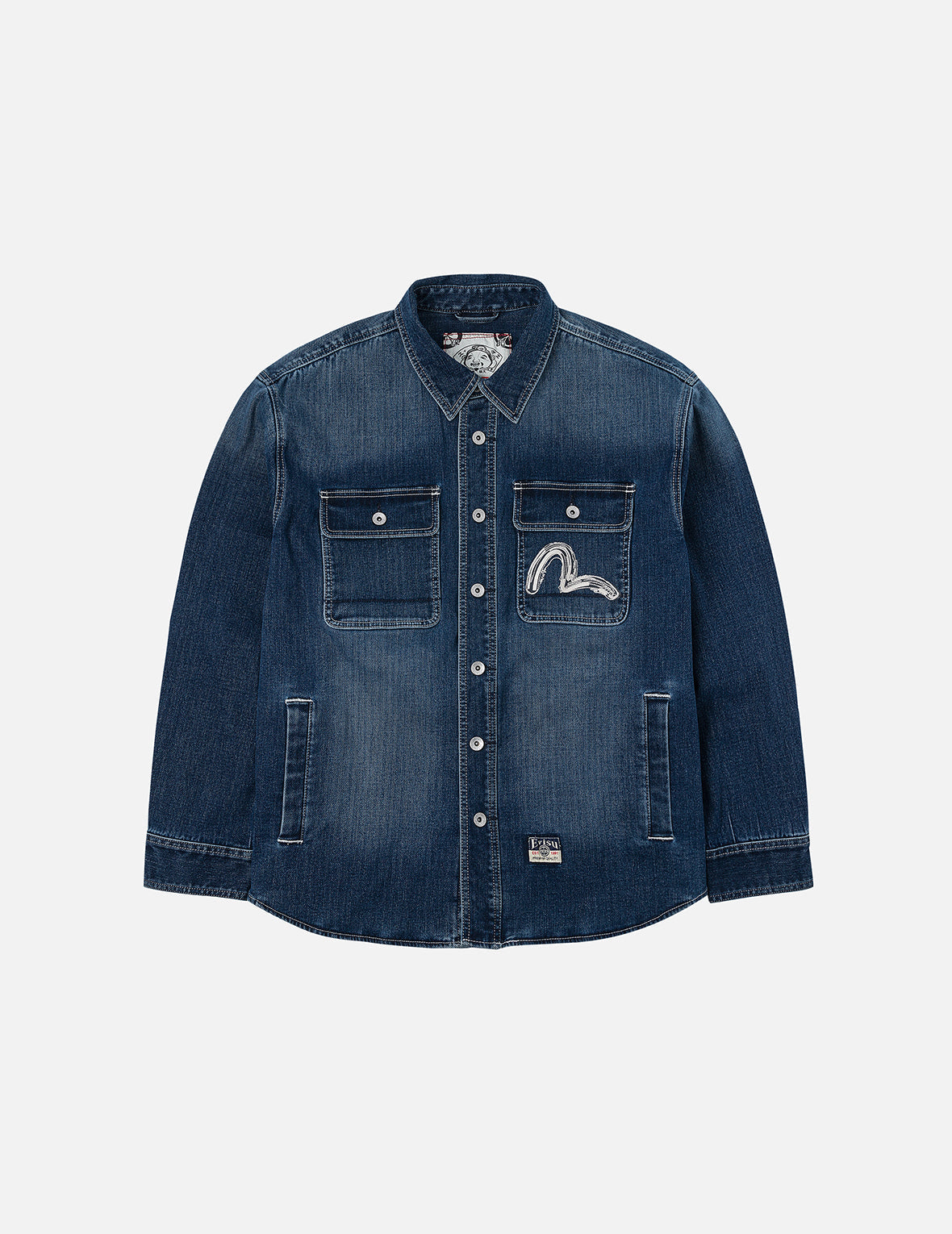 Washed Seagull Embroidery Regular Fit Denim Shirt