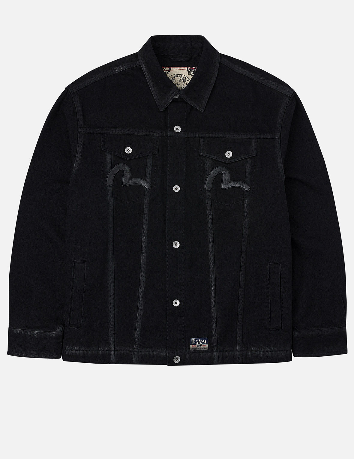 Kamon and Seagull Appliqué Regular Fit Denim Jacket Shirt