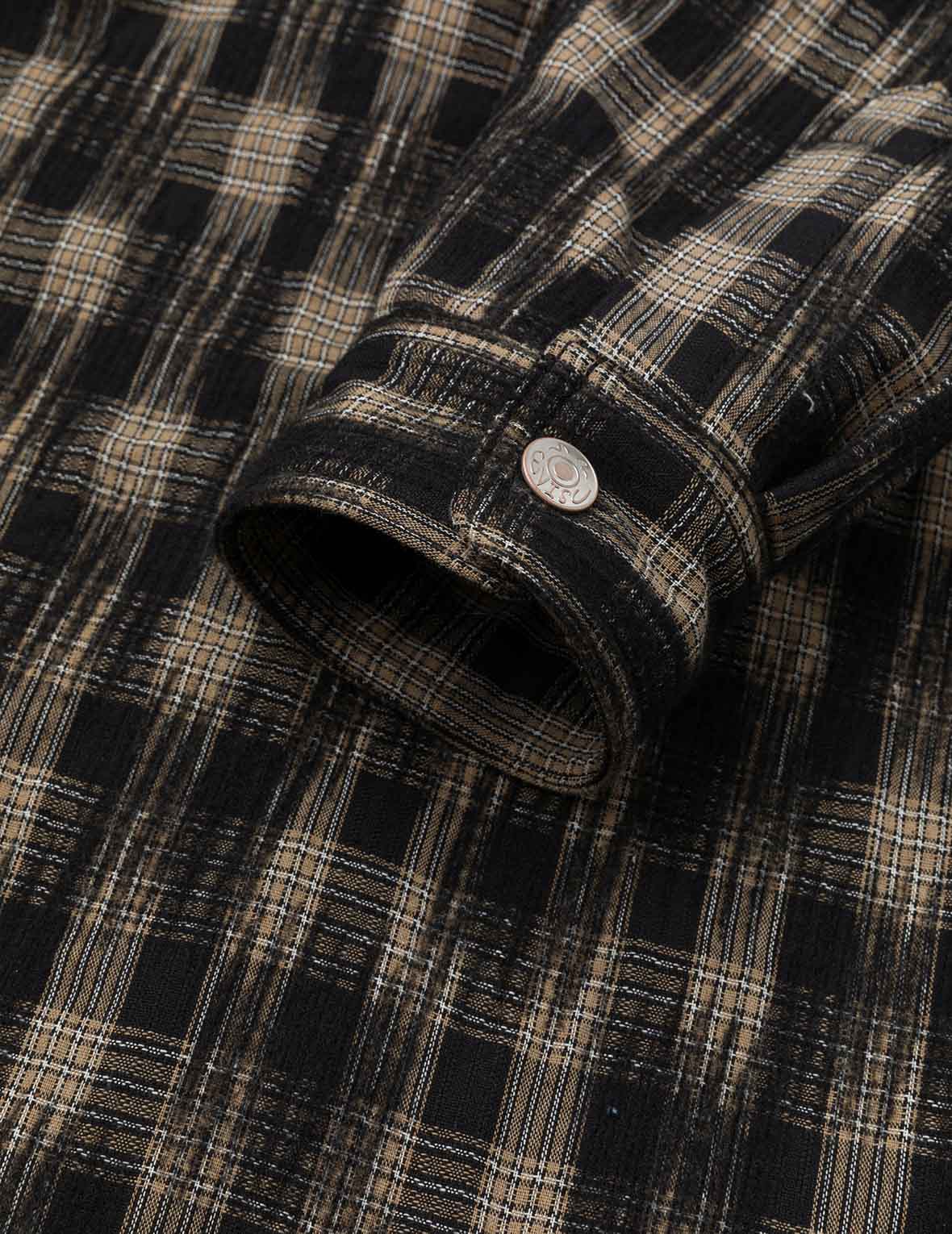 Seagull Embroidery Relax Fit Hooded Checked Shirt Jacket