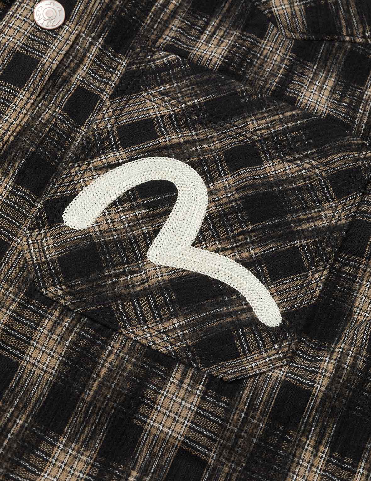Seagull Embroidery Relax Fit Hooded Checked Shirt Jacket