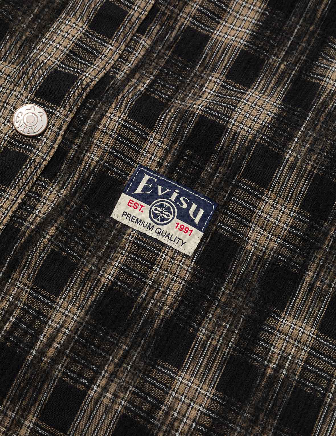 Seagull Embroidery Relax Fit Hooded Checked Shirt Jacket