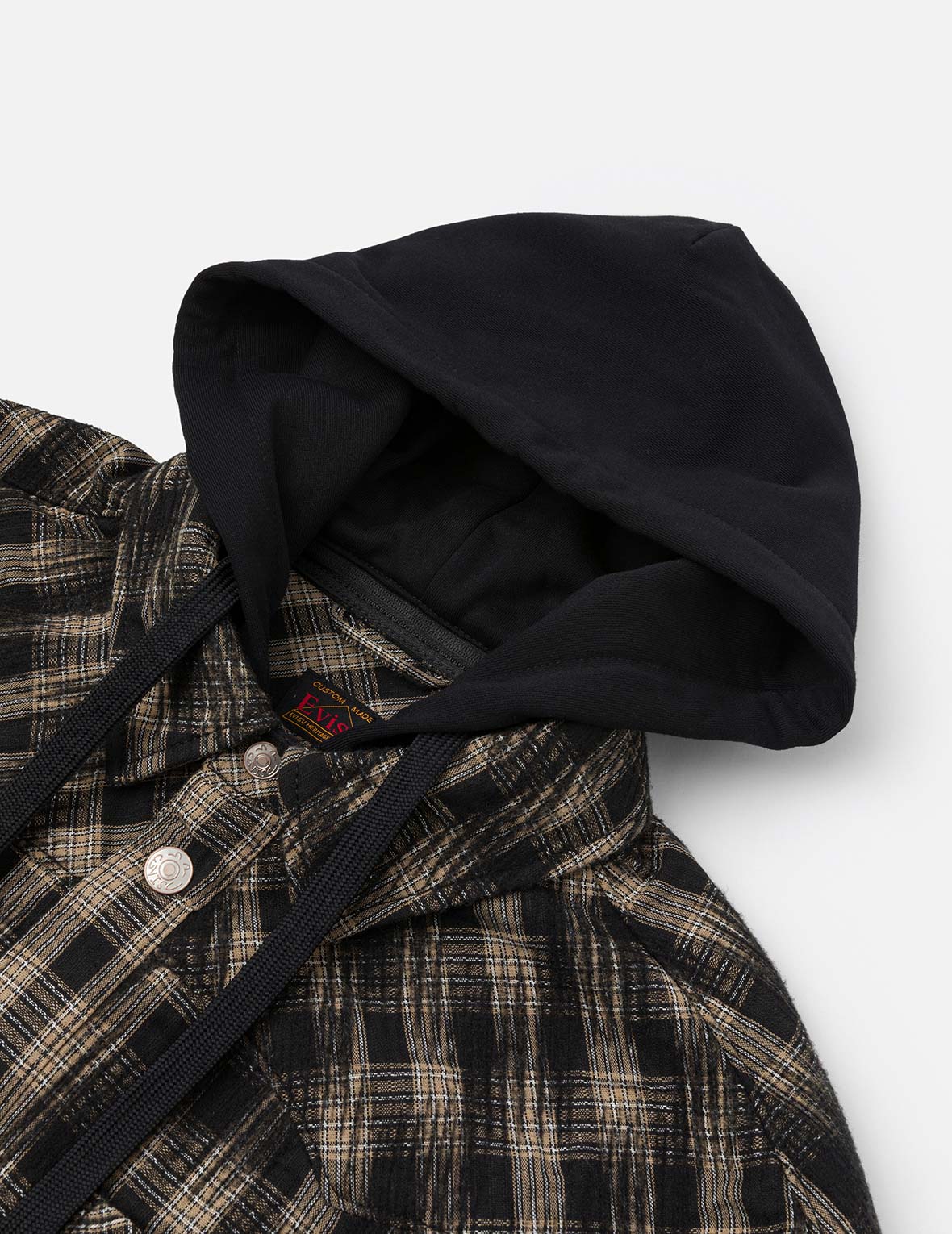 Seagull Embroidery Relax Fit Hooded Checked Shirt Jacket