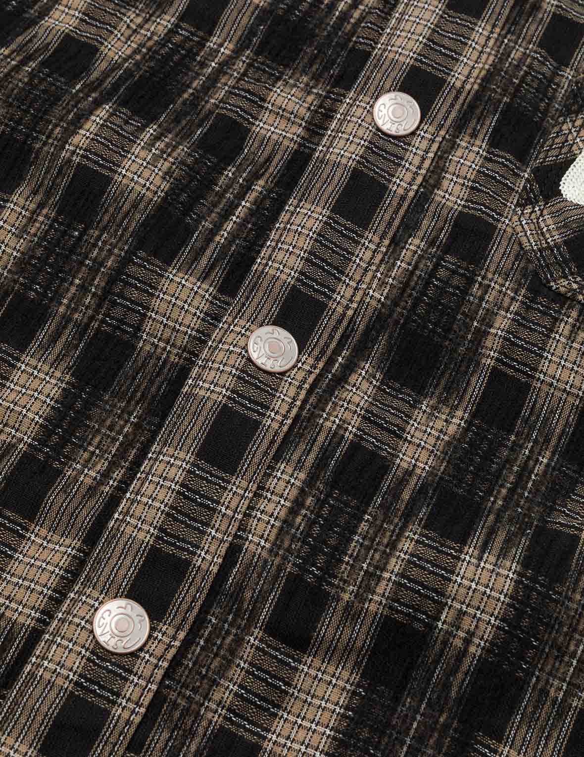 Seagull Embroidery Relax Fit Hooded Checked Shirt Jacket