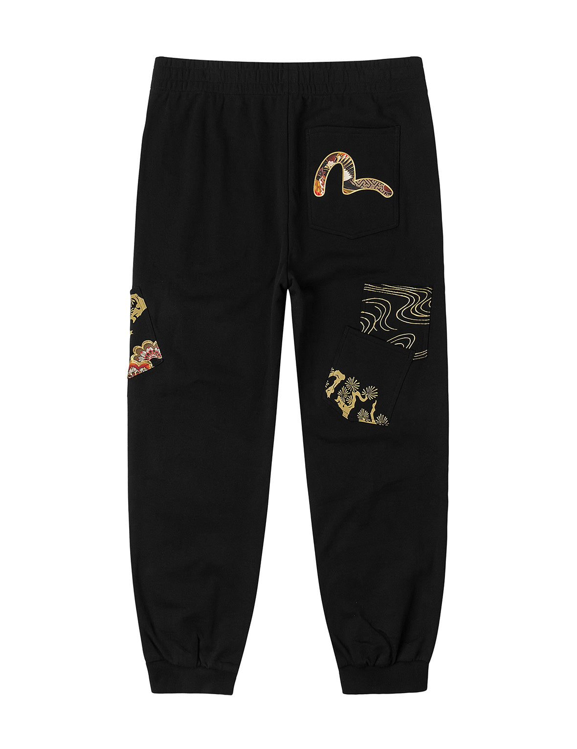 Grateful Crane Print and Multi-pocket Straight Fit Sweatpants