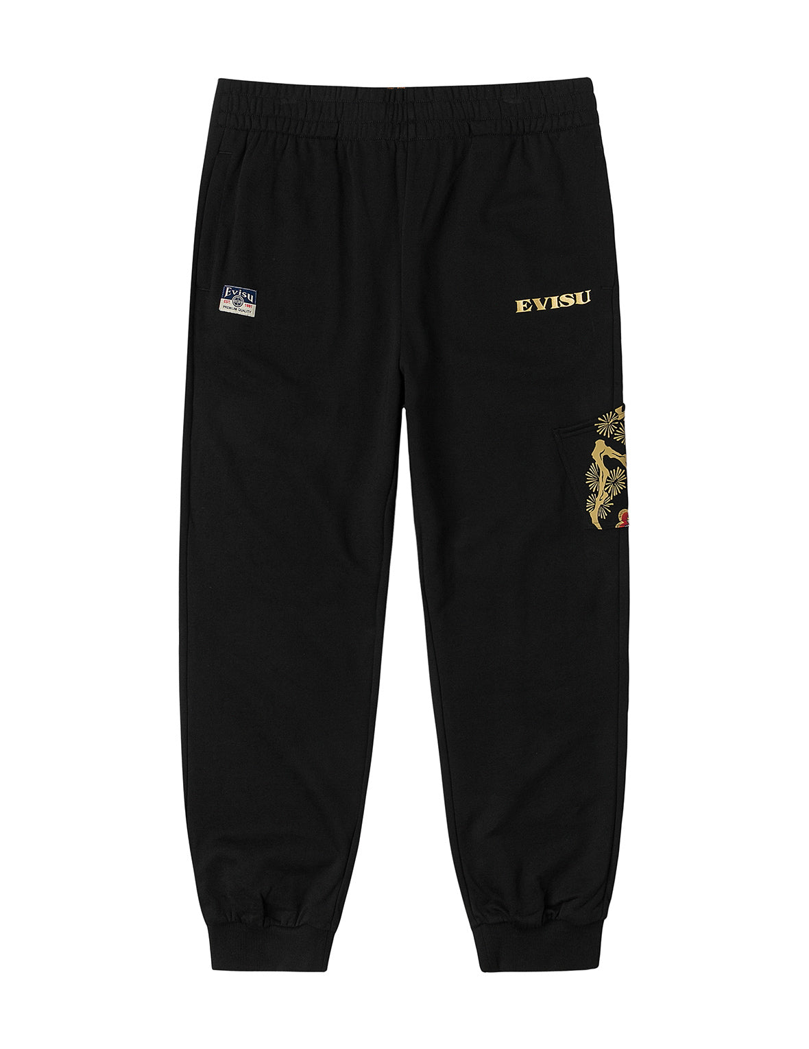 Grateful Crane Print and Multi-pocket Straight Fit Sweatpants