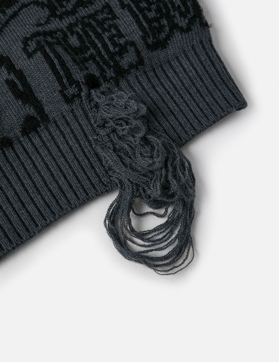 Allover Logos Jacquard Oversized Distressed Knit Sweater