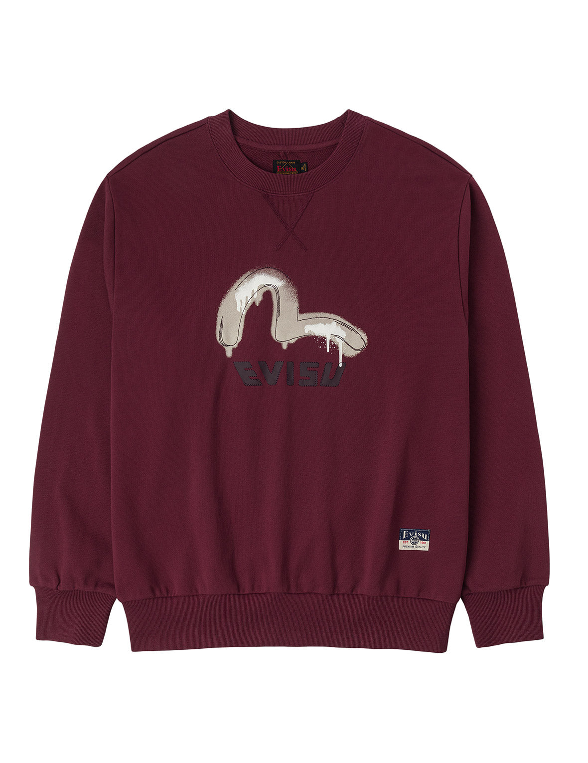 Graffiti Seagull Print and Sashiko Relax Fit Sweatshirt