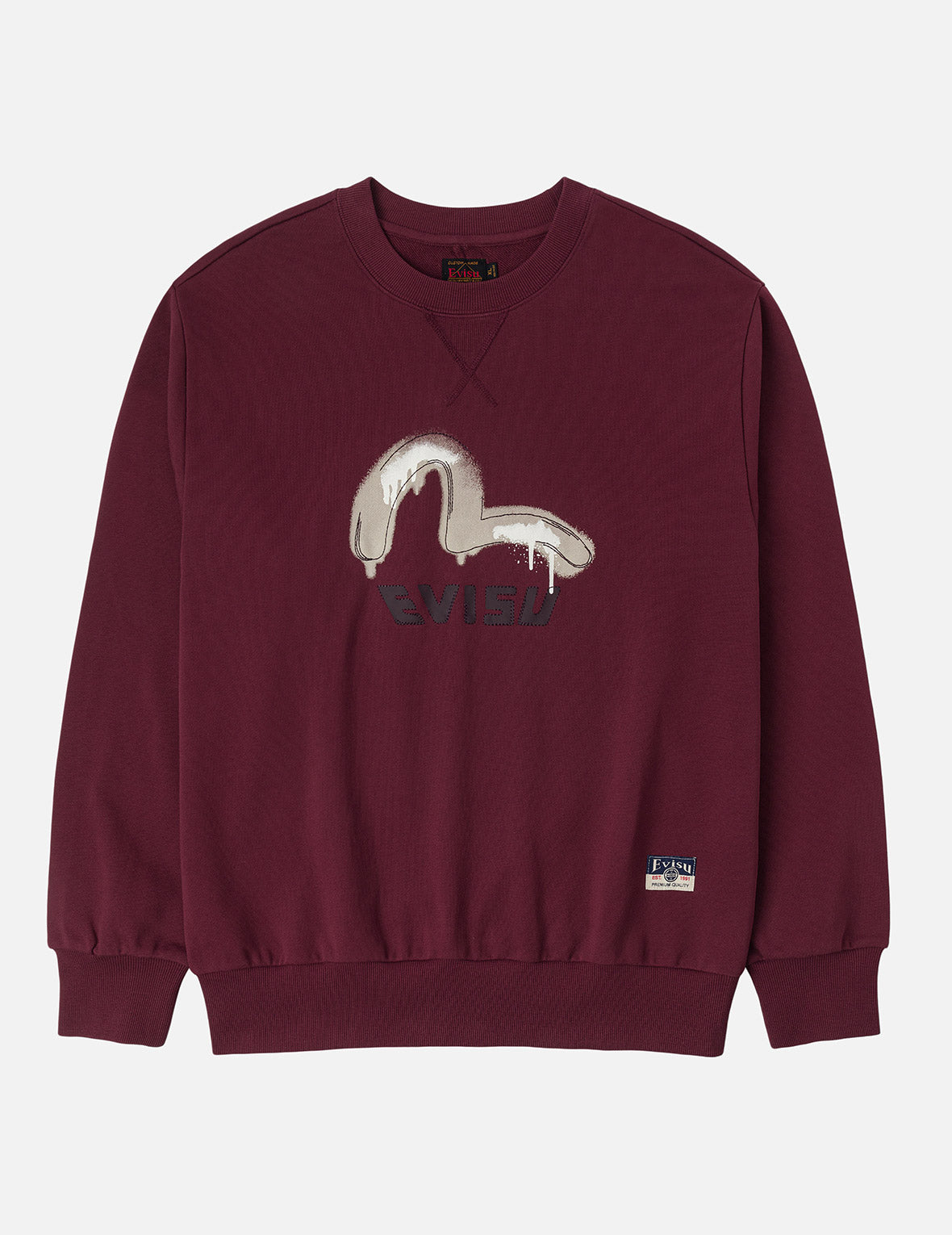 Graffiti Seagull Print and Sashiko Relax Fit Sweatshirt