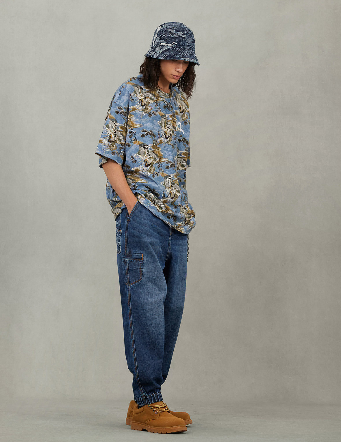 Allover Crane Print Relax Fit T-shirt