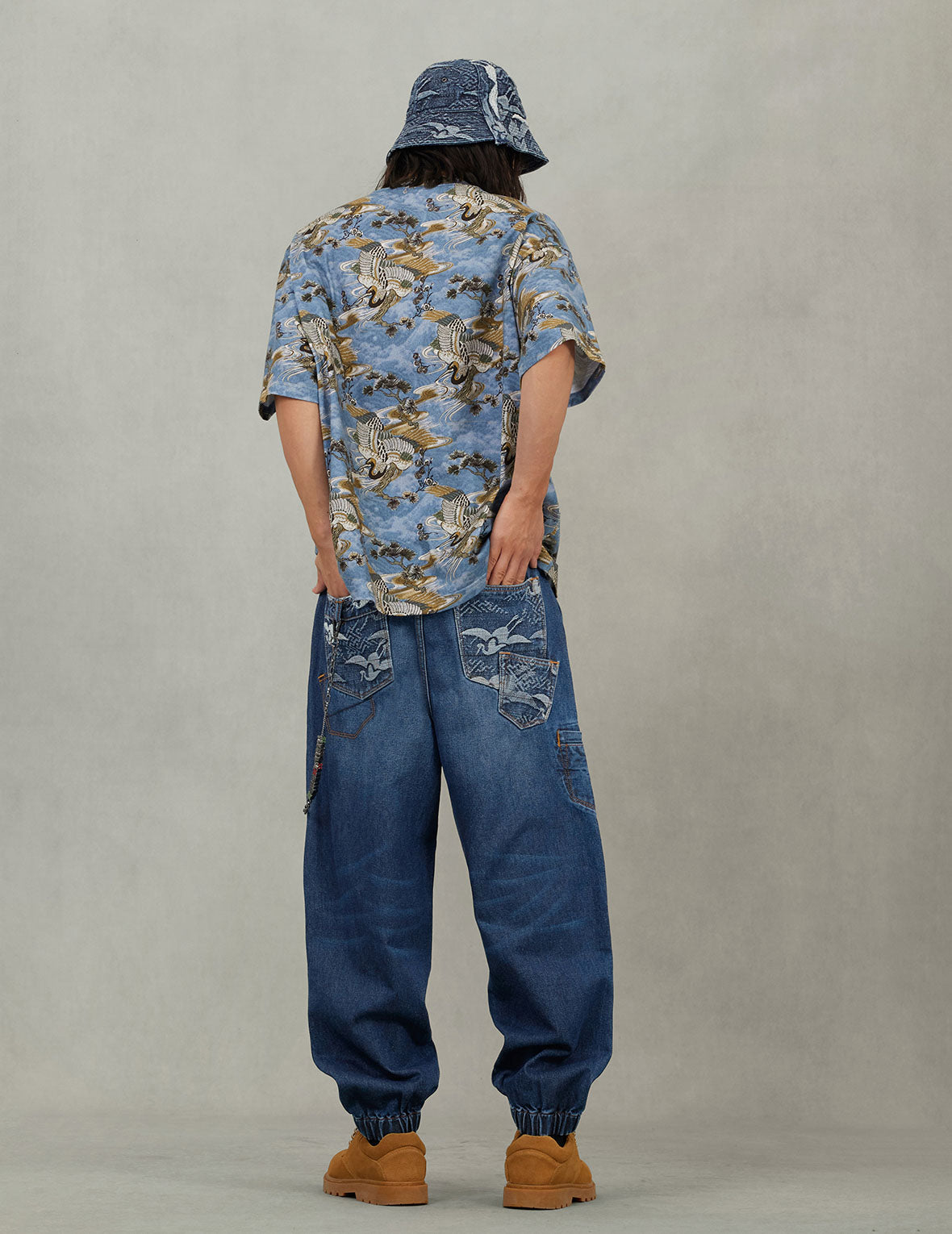 Allover Crane Print Relax Fit T-shirt