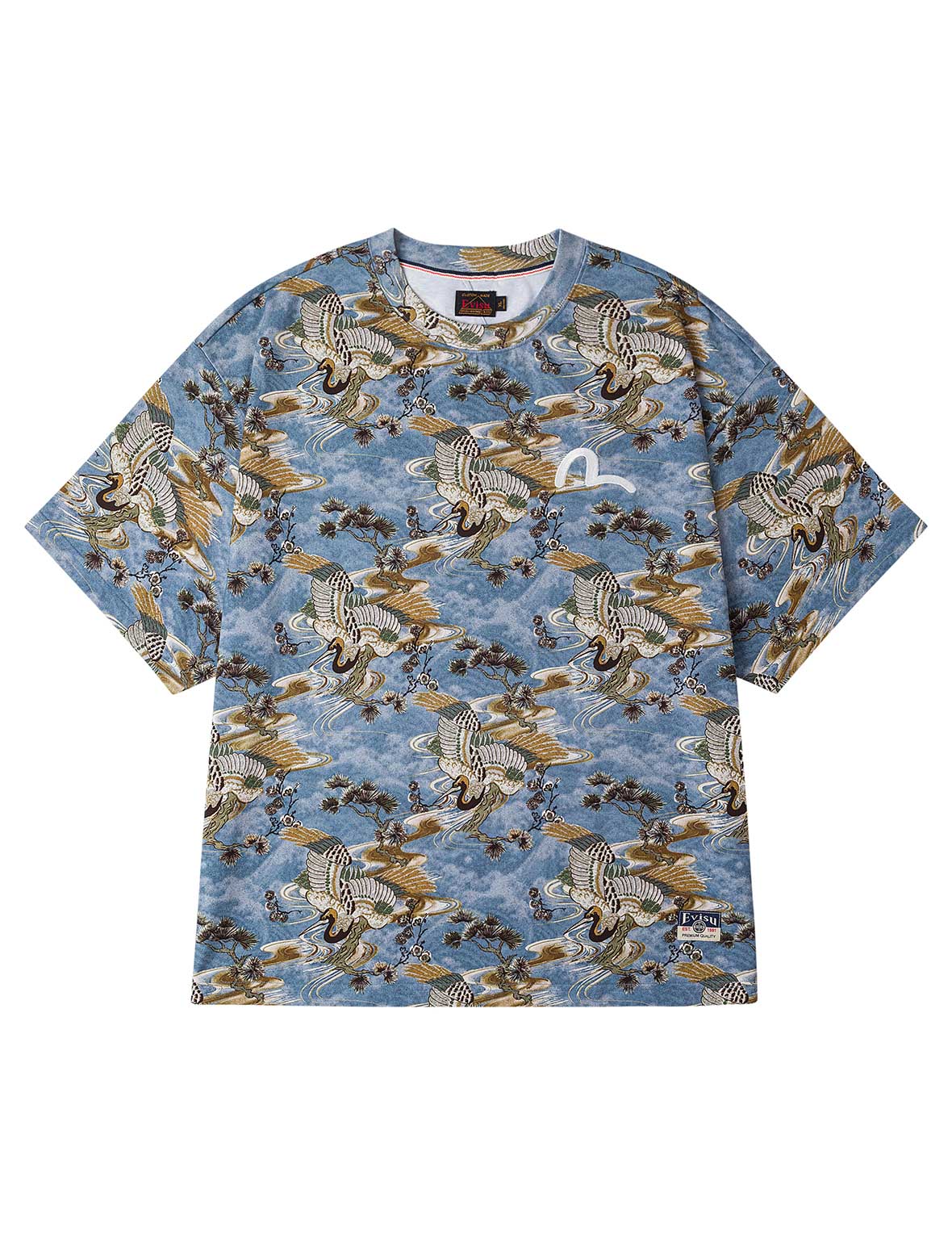 Allover Crane Print Relax Fit T-shirt