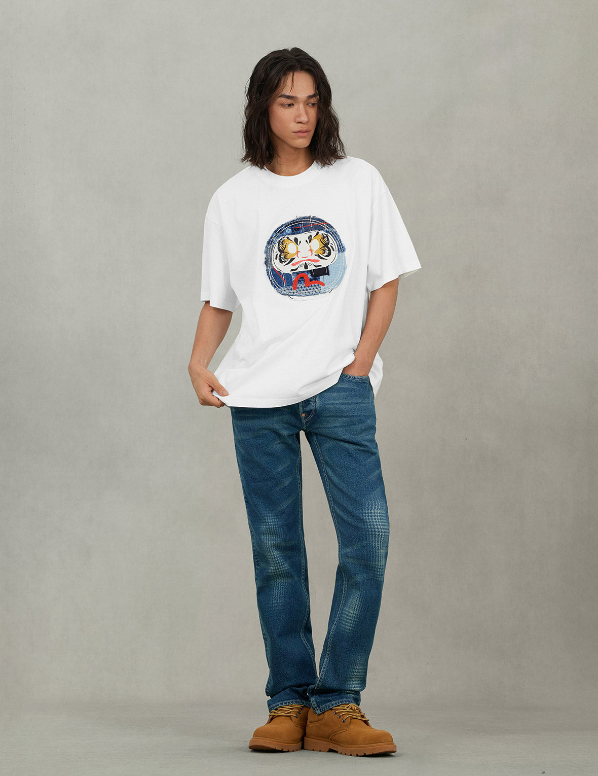 Sashiko Daruma and Seagull Relax Fit T-Shirt