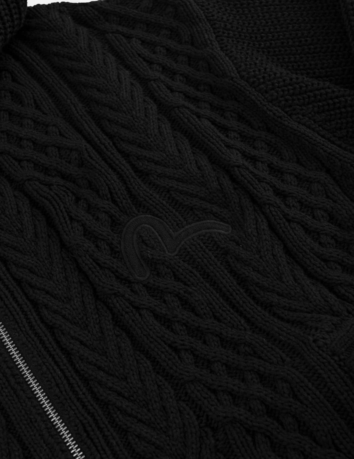 Evisu Logo Cable Knit Zip Hoodie Cardigan