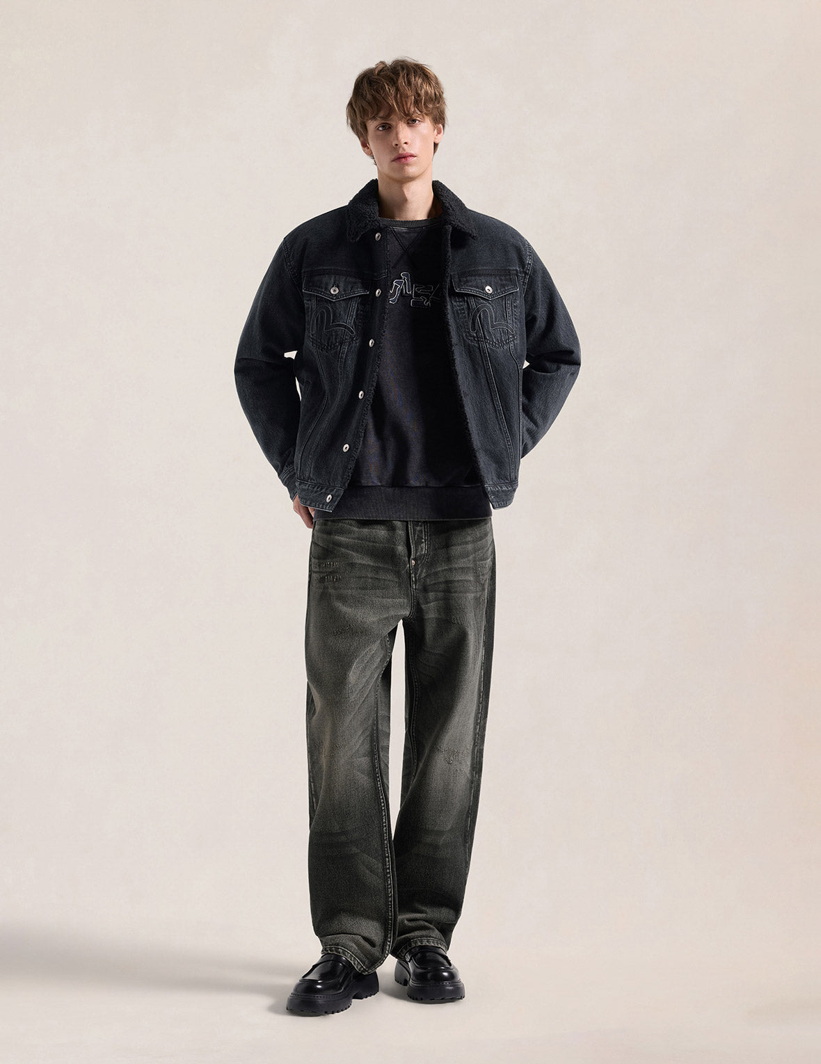 Sherpa-Lined Seagull Denim Jacket