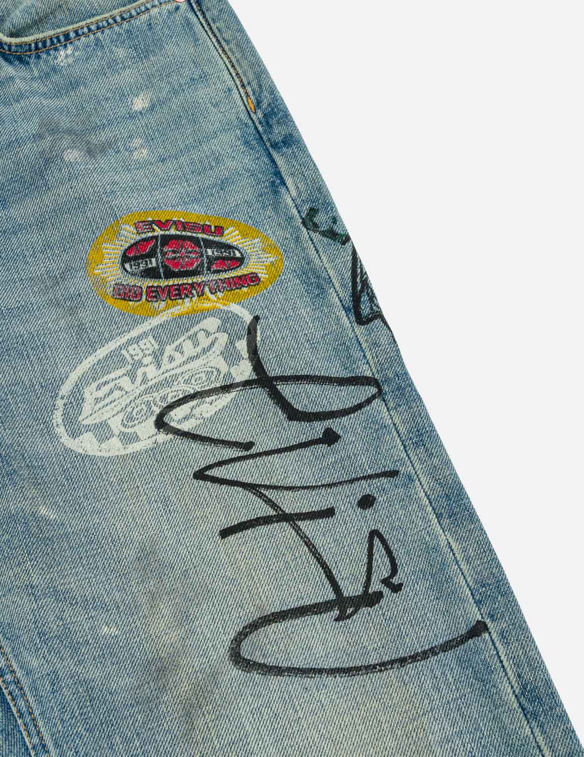 Fortune Theme Hand-Painted All-Over Print Jeans #2020
