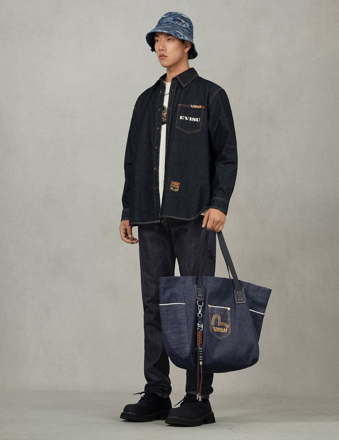 Seagull Embroidery Denim Tote Bag