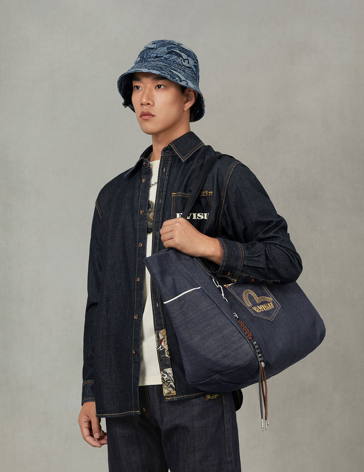 Seagull Embroidery Denim Tote Bag