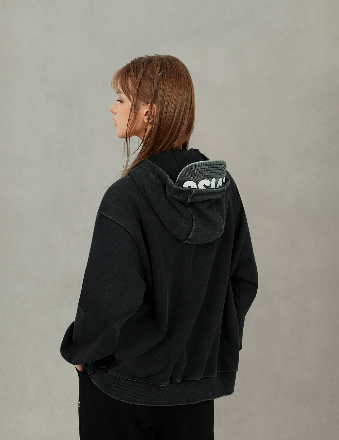Slogan Print Oversized with Cap Hooded Jacket