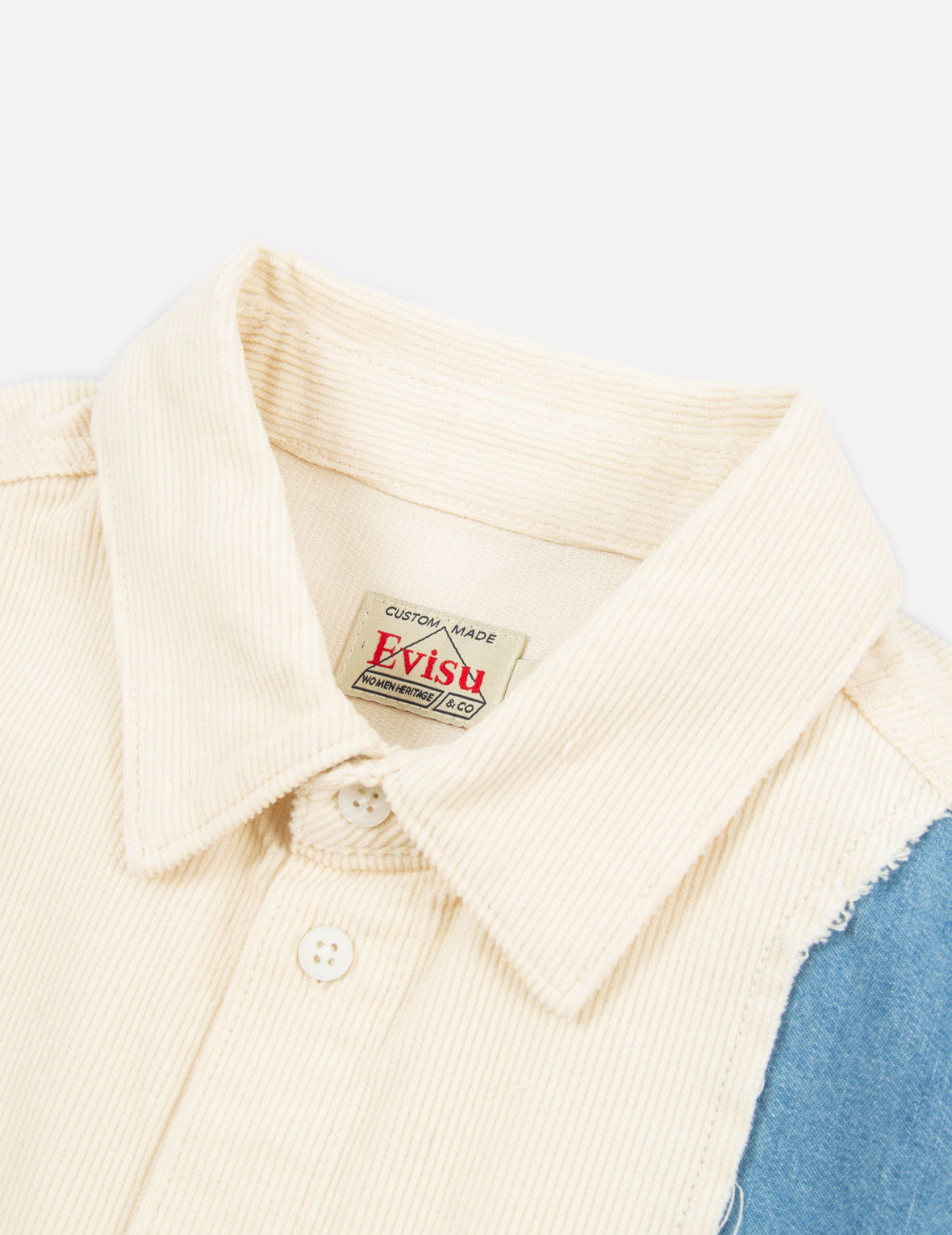 Tear-Off Design Fabric Blocking Corduroy Shirt Dress
