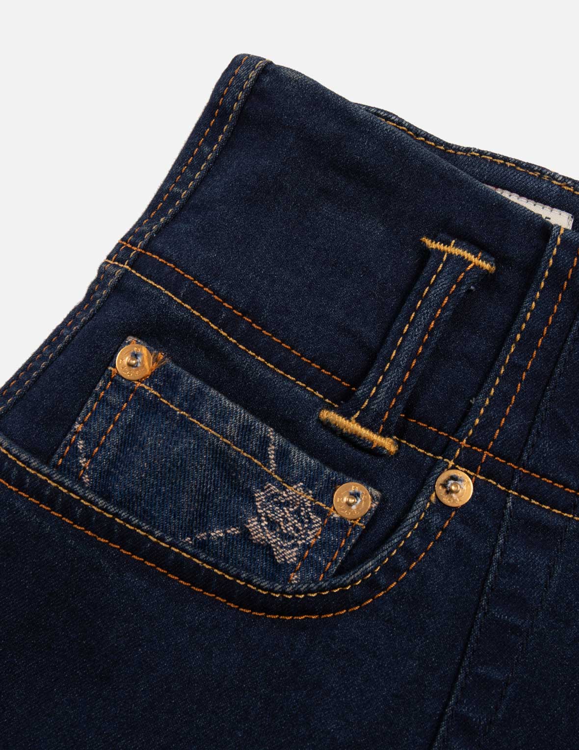 Allover Kamon Pattern Pockets High Waist Denim Shorts
