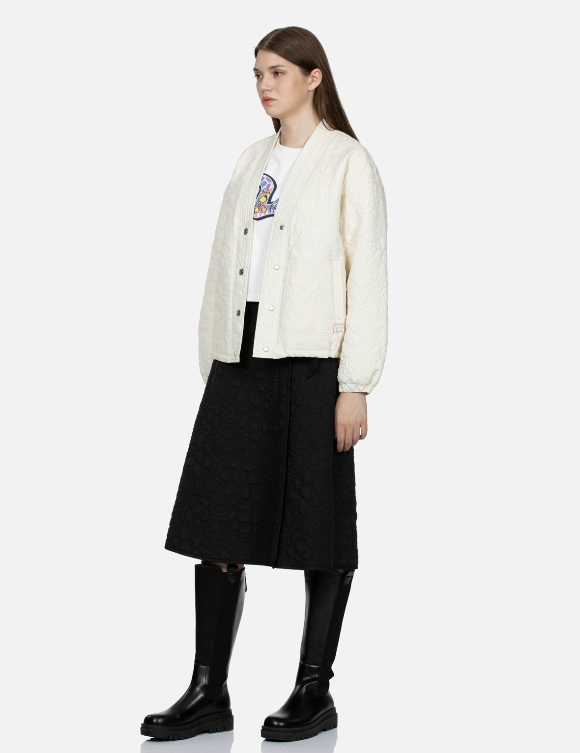 Allover Quilted Seagull and Floral Fashion Fit Skirt