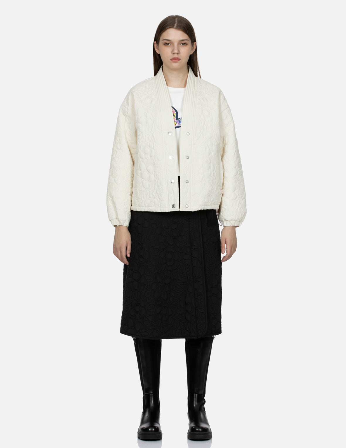 Allover Quilted Seagull and Floral Fashion Fit Skirt
