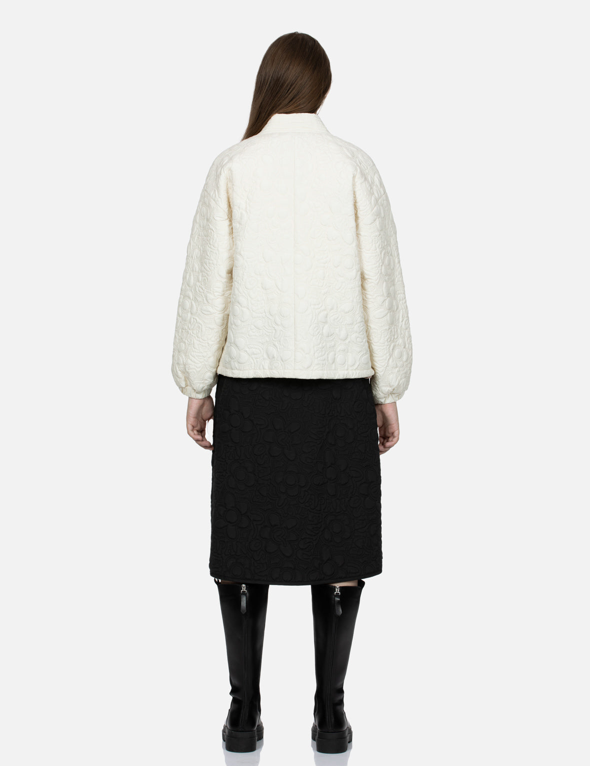 Allover Quilted Seagull and Floral Fashion Fit Skirt