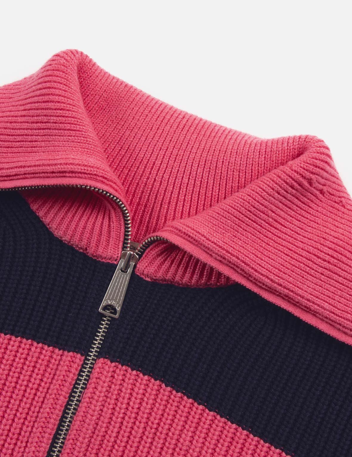 EV Heart Badge Striped Cropped Half-Zip Sweater