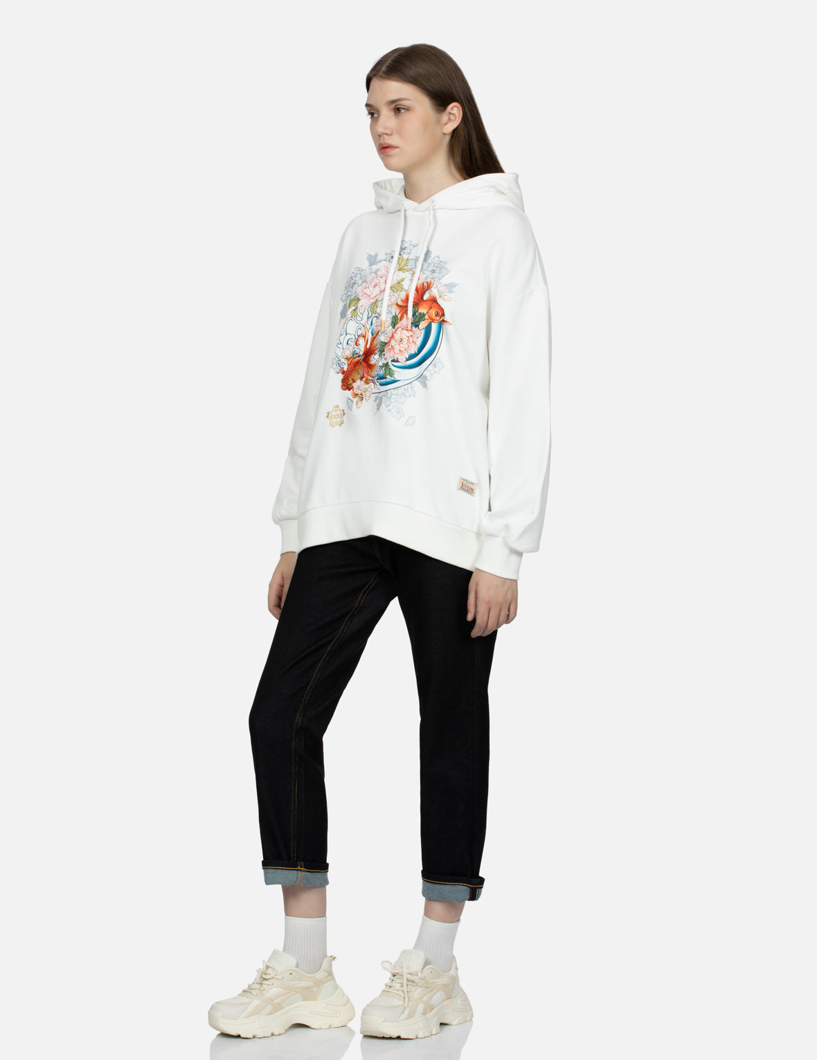 Goldfish and Floral Flow Print Oversized Hoodie