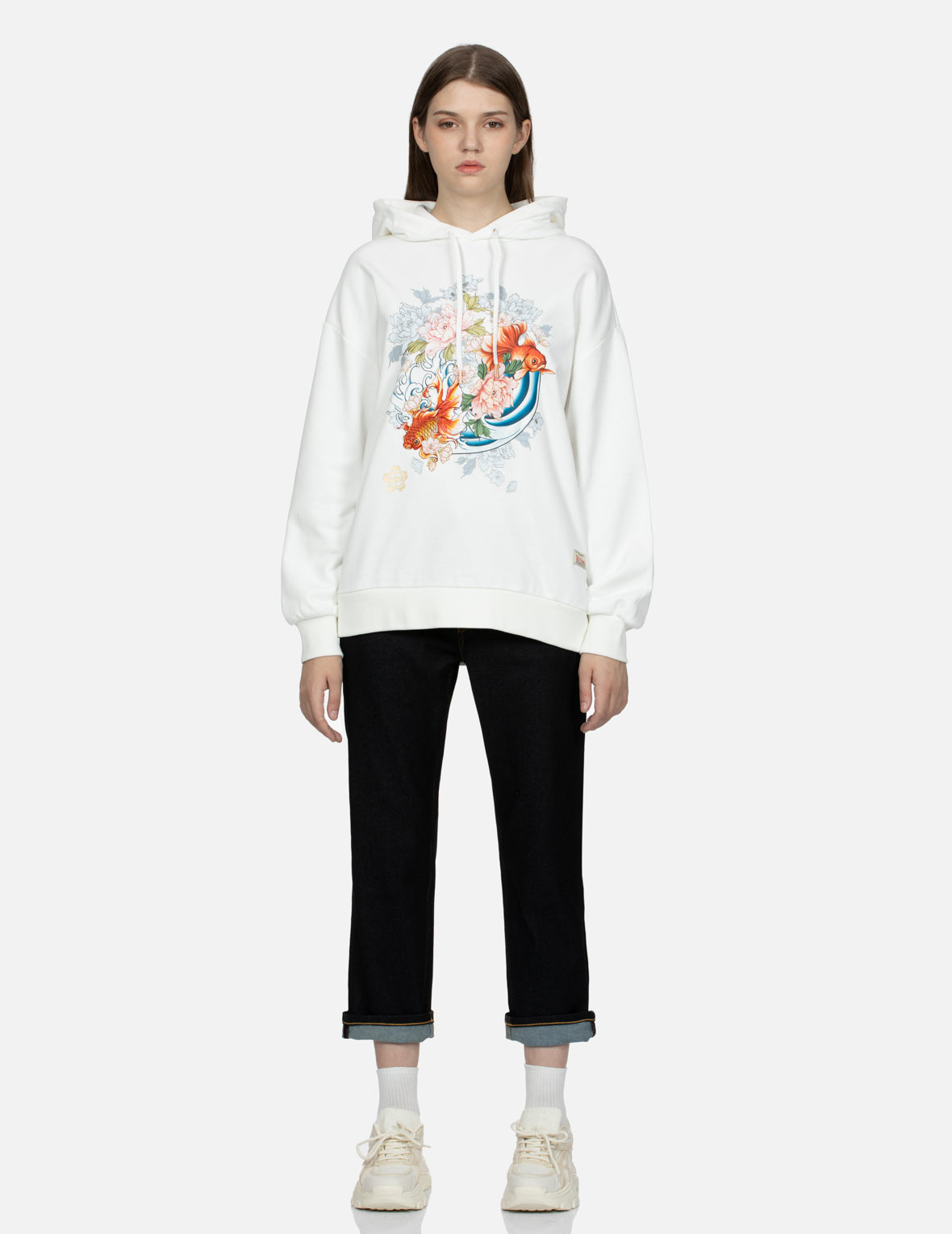 Goldfish and Floral Flow Print Oversized Hoodie