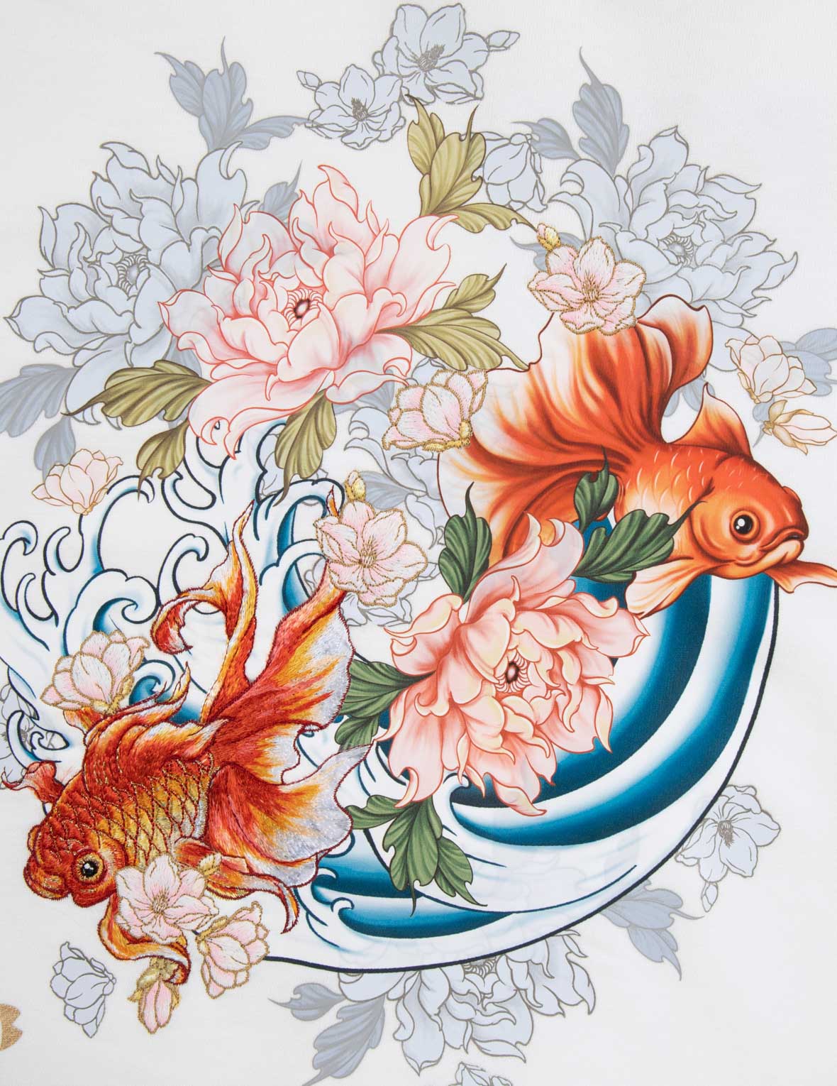 Goldfish and Floral Flow Print Oversized Hoodie