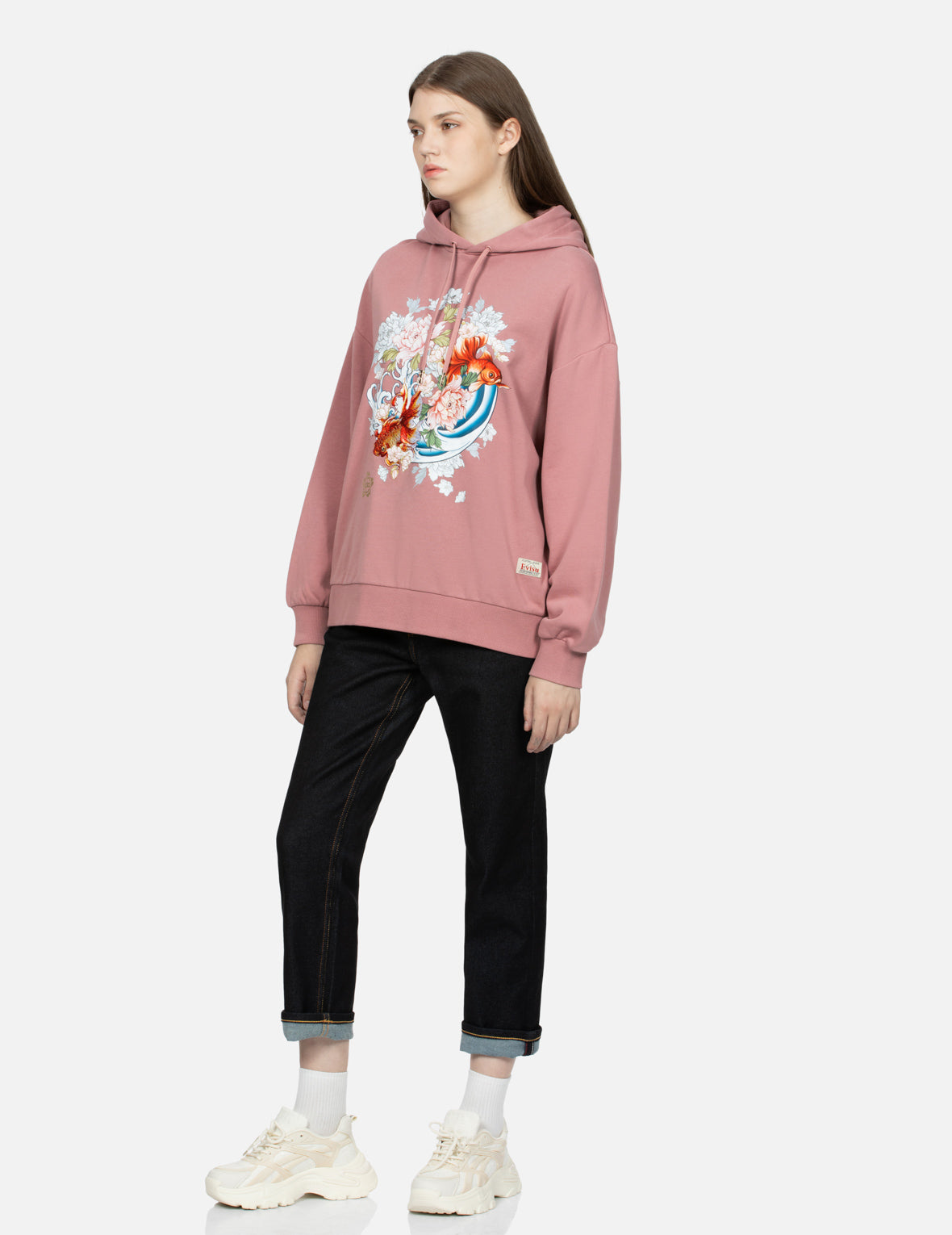 Goldfish and Floral Flow Print Oversized Hoodie