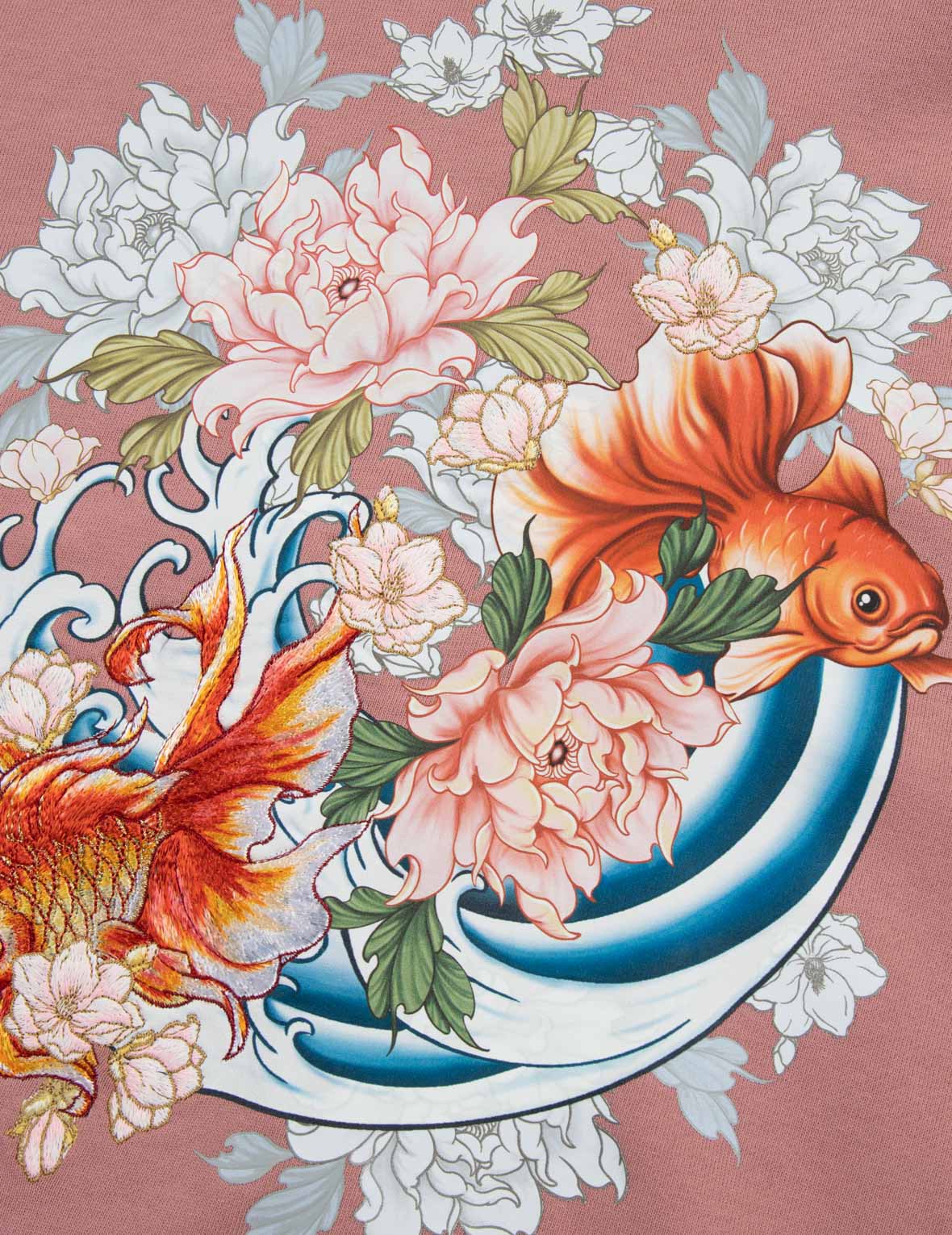 Goldfish and Floral Flow Print Oversized Hoodie