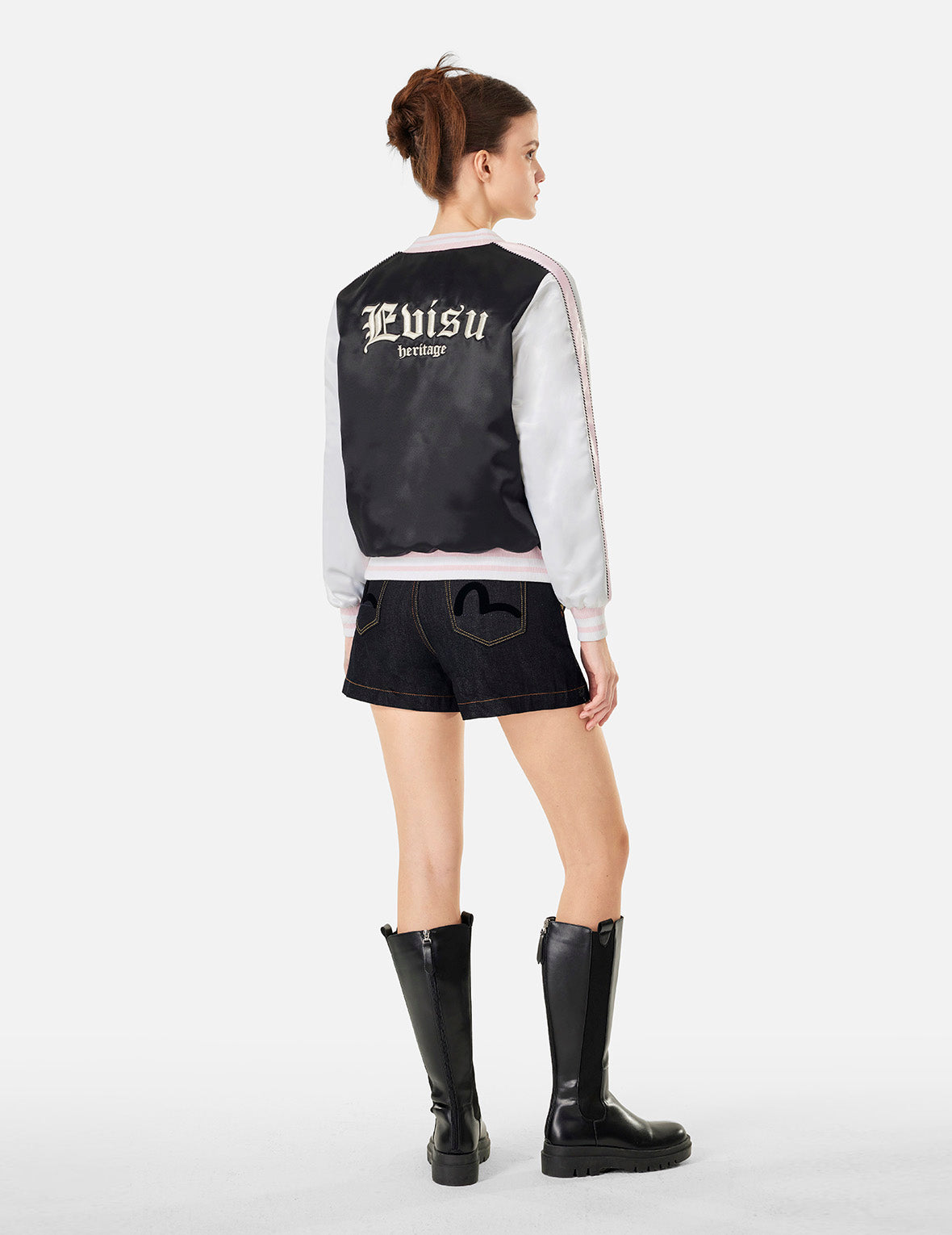 Allover Logo Jacquard and Seagull Embroidery Loose Fit Denim Short