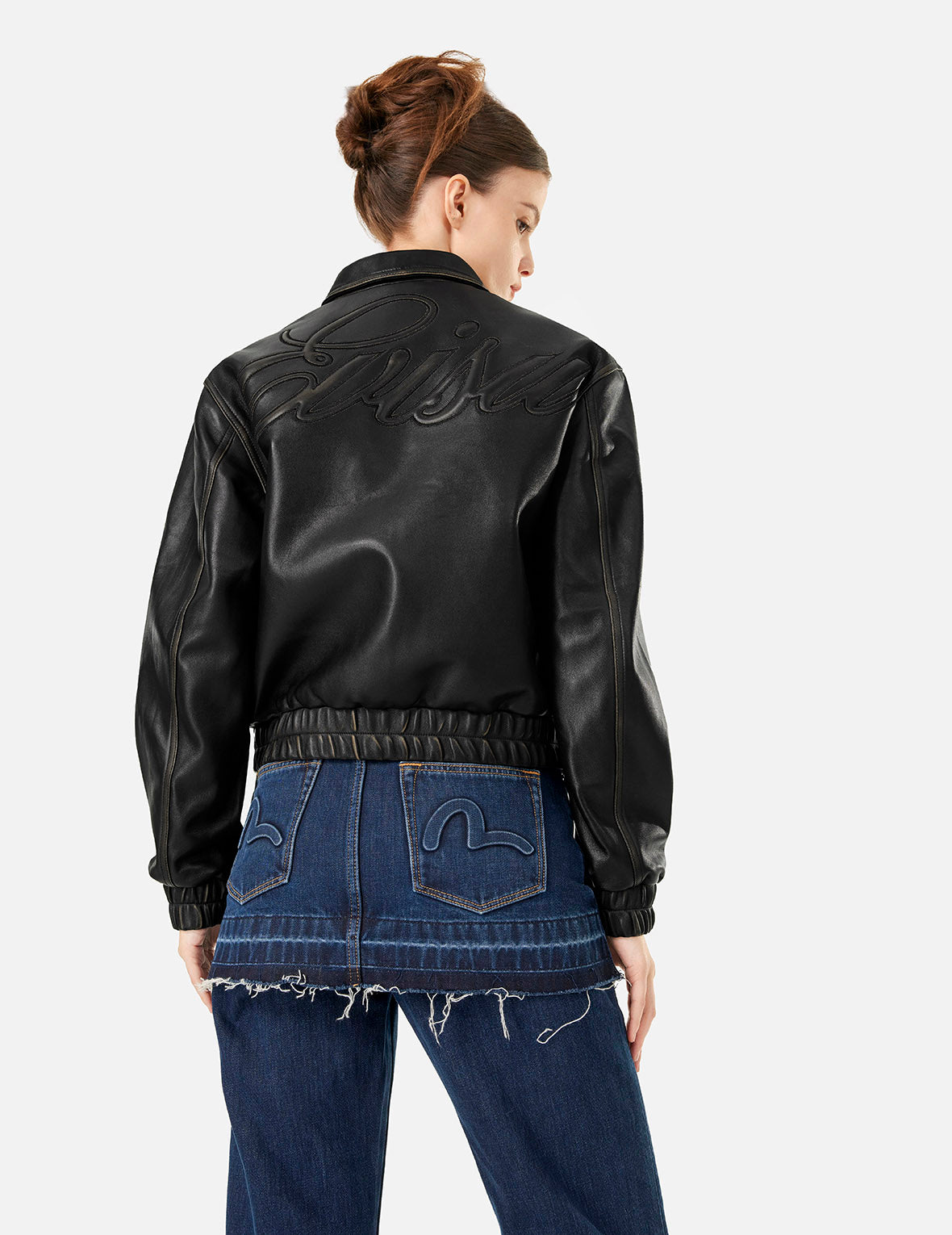 Seagull Embroidery and Logo Appliqué Fashion Fit Leather Jacket